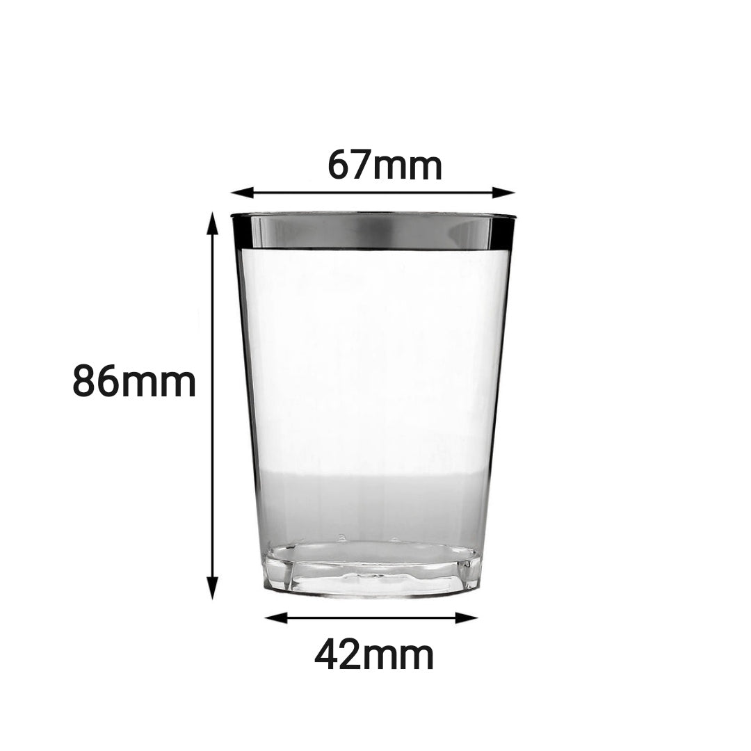 Disposable Plastic Acrylic 215ml Party Smoothie Cup with Metallic Silver Rim 6pack