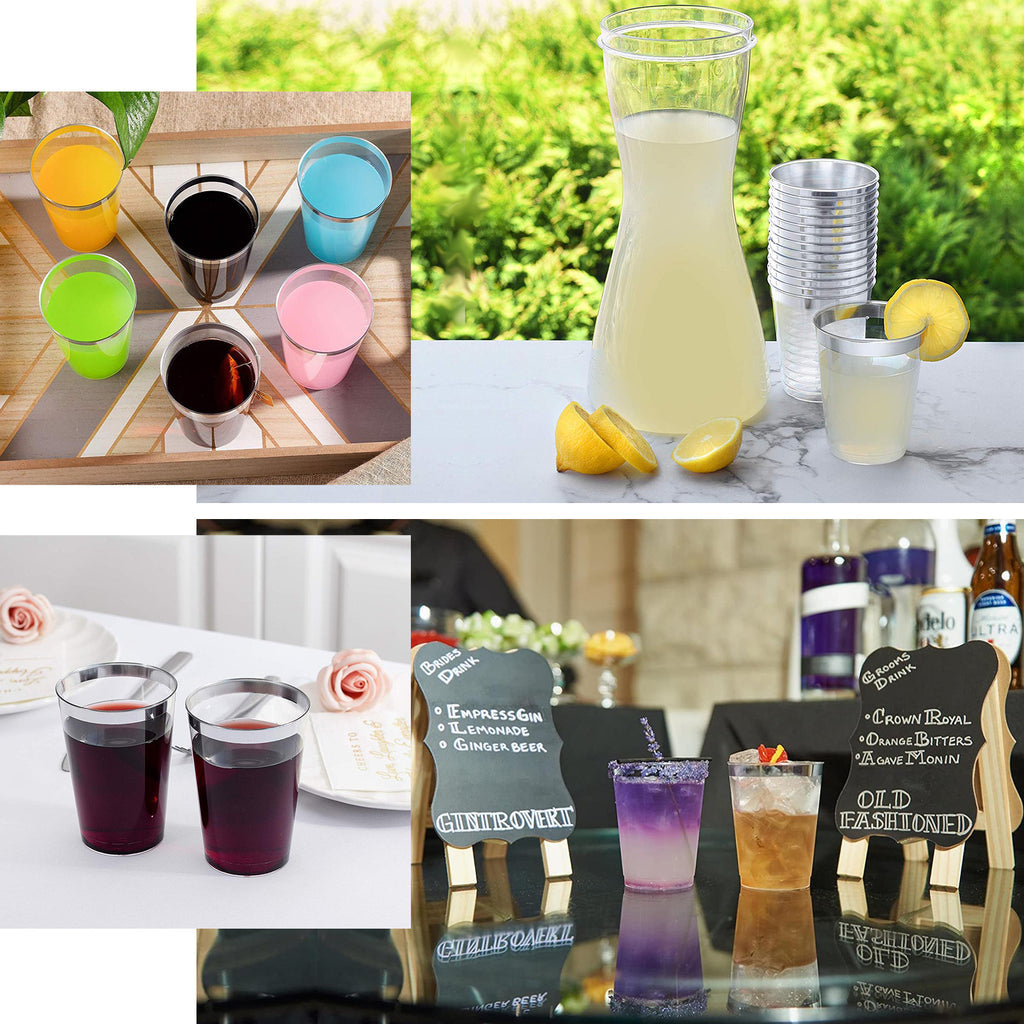 Disposable Plastic Acrylic 215ml Party Smoothie Cup with Metallic Silver Rim 6pack