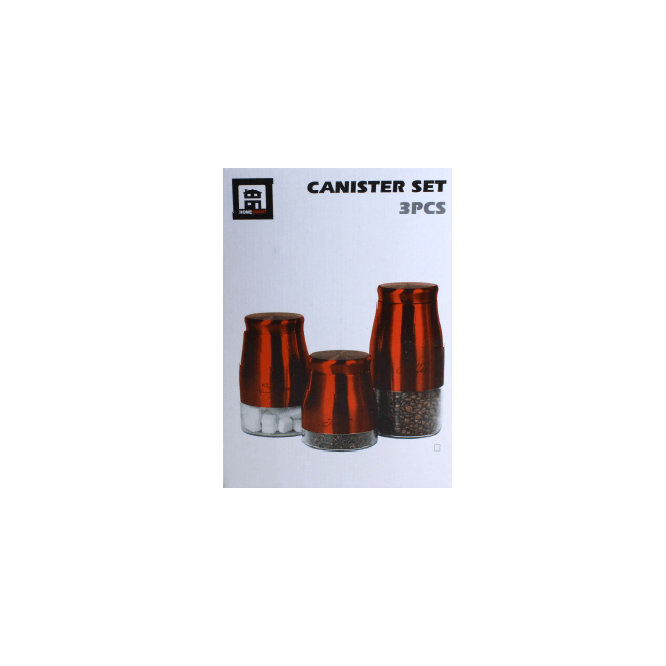 Glass Canister 3pc Set Maroon Stainless Steel Cover GL2843