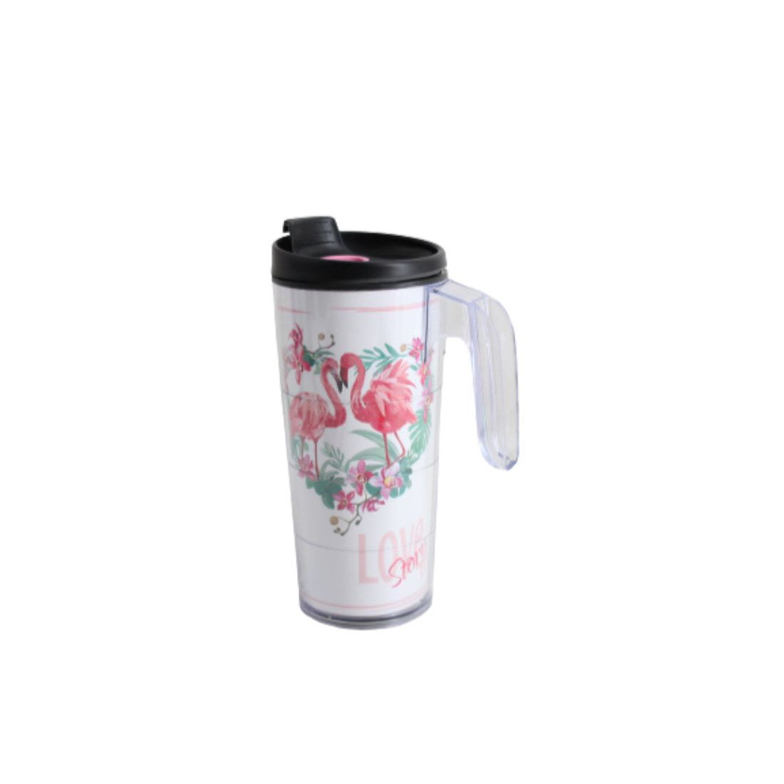Travel Carry Flask Mug Cup Flamingo Decal with Handle