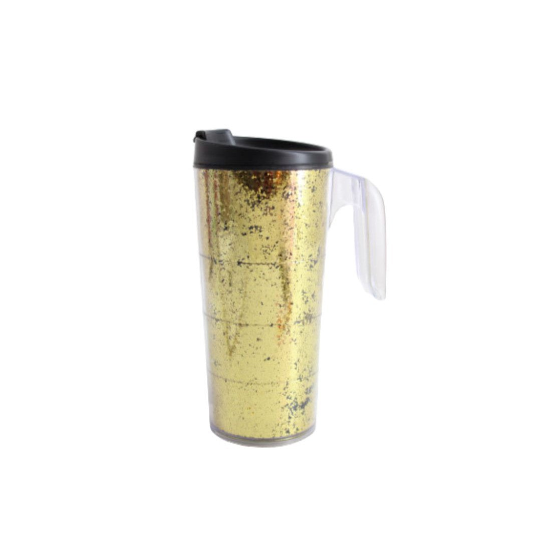 Travel Carry Flask Mug Cup Glitter Decal with Handle