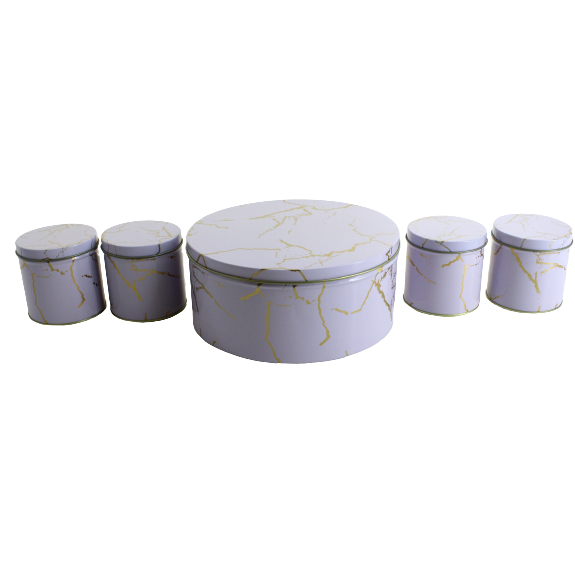 Gift Biscuit Metal Container Tin Round 5pc XTIN065