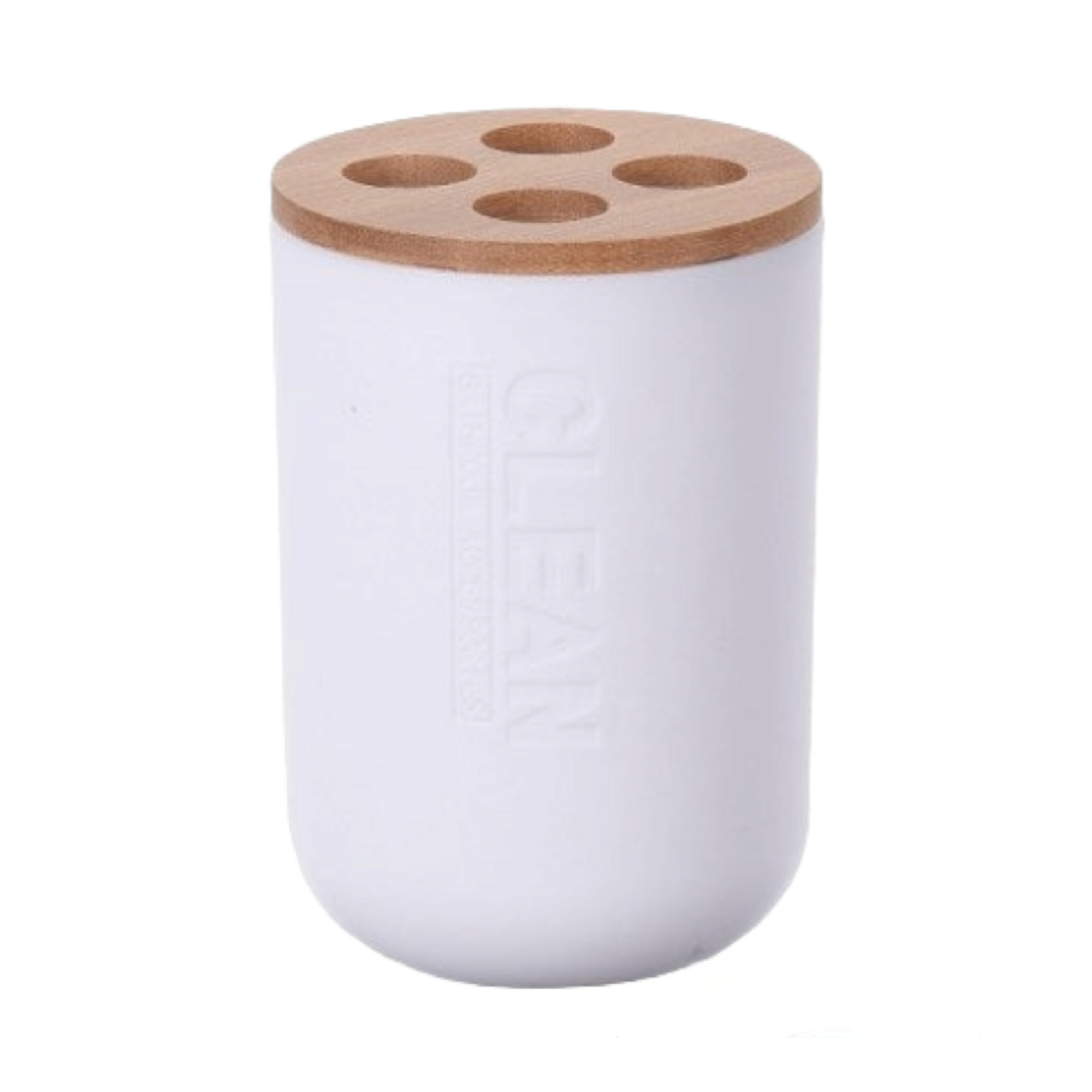 EH Acrylic Toothbrush Holder White with Bamboo Lid EH 21019
