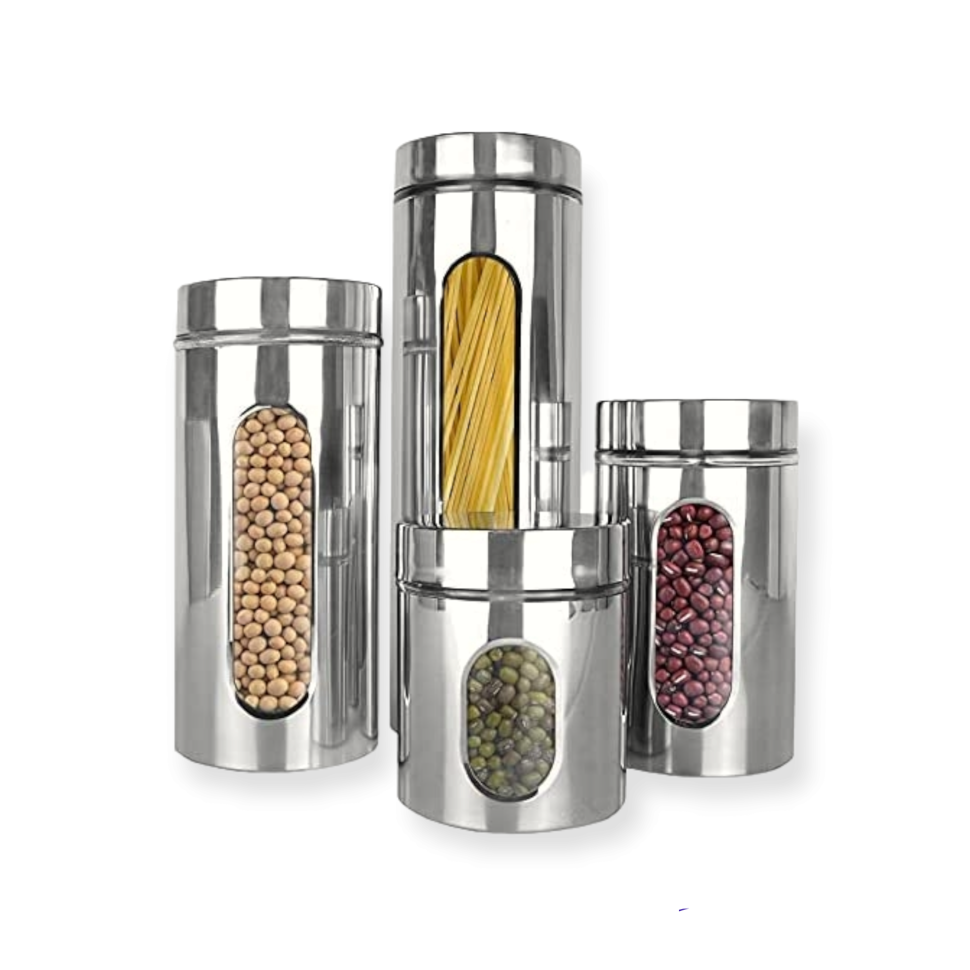 Totally Home Decadent 4pc Glass Canister Set with Stainless Steel Finish and Long Bar Windows