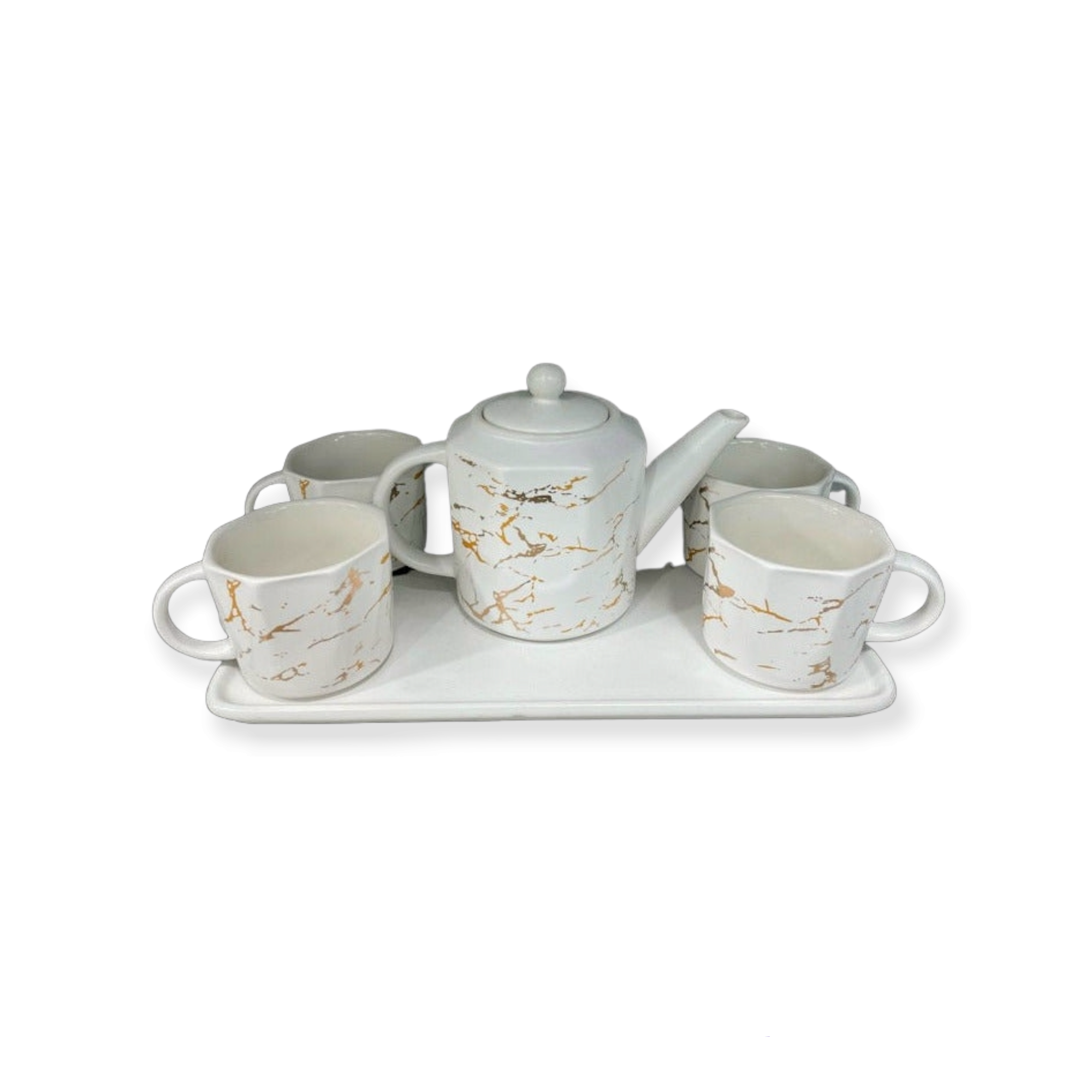 Ceramic 7pc Tea Set White with Gold Marble