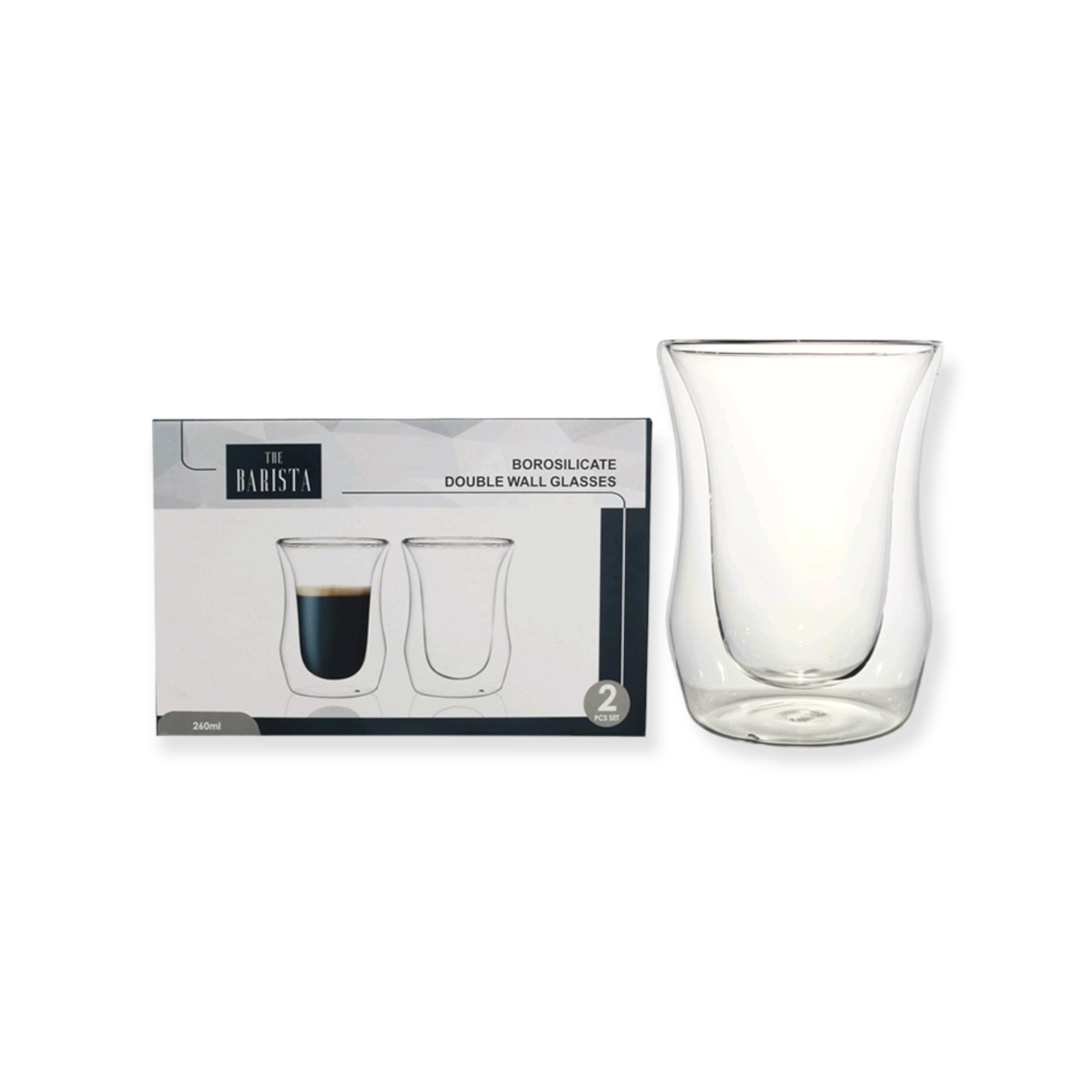 Barista Borosilicate Double Wall Café Espresso Coffee Cup 260ml 2pc 11401