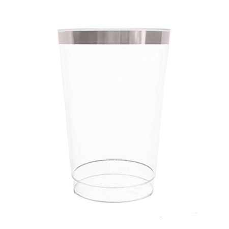Disposable Plastic Acrylic 300ml Party Smoothie Cup with Metallic Silver Rim 10pack