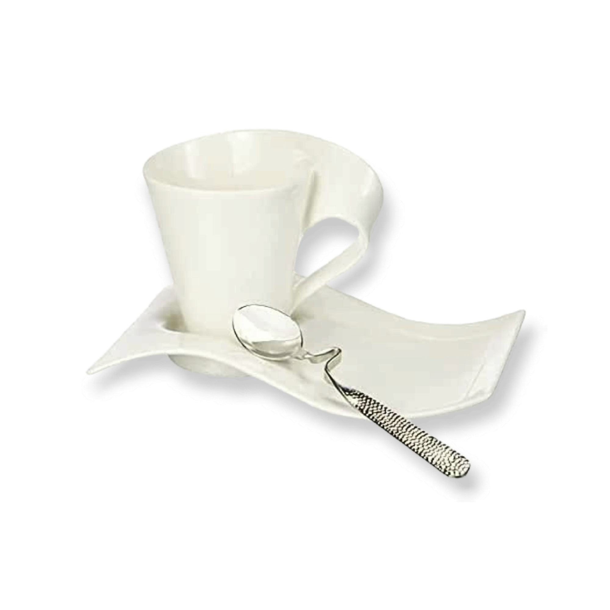 Wavy Cup & Saucer Set 190ml with Spoon