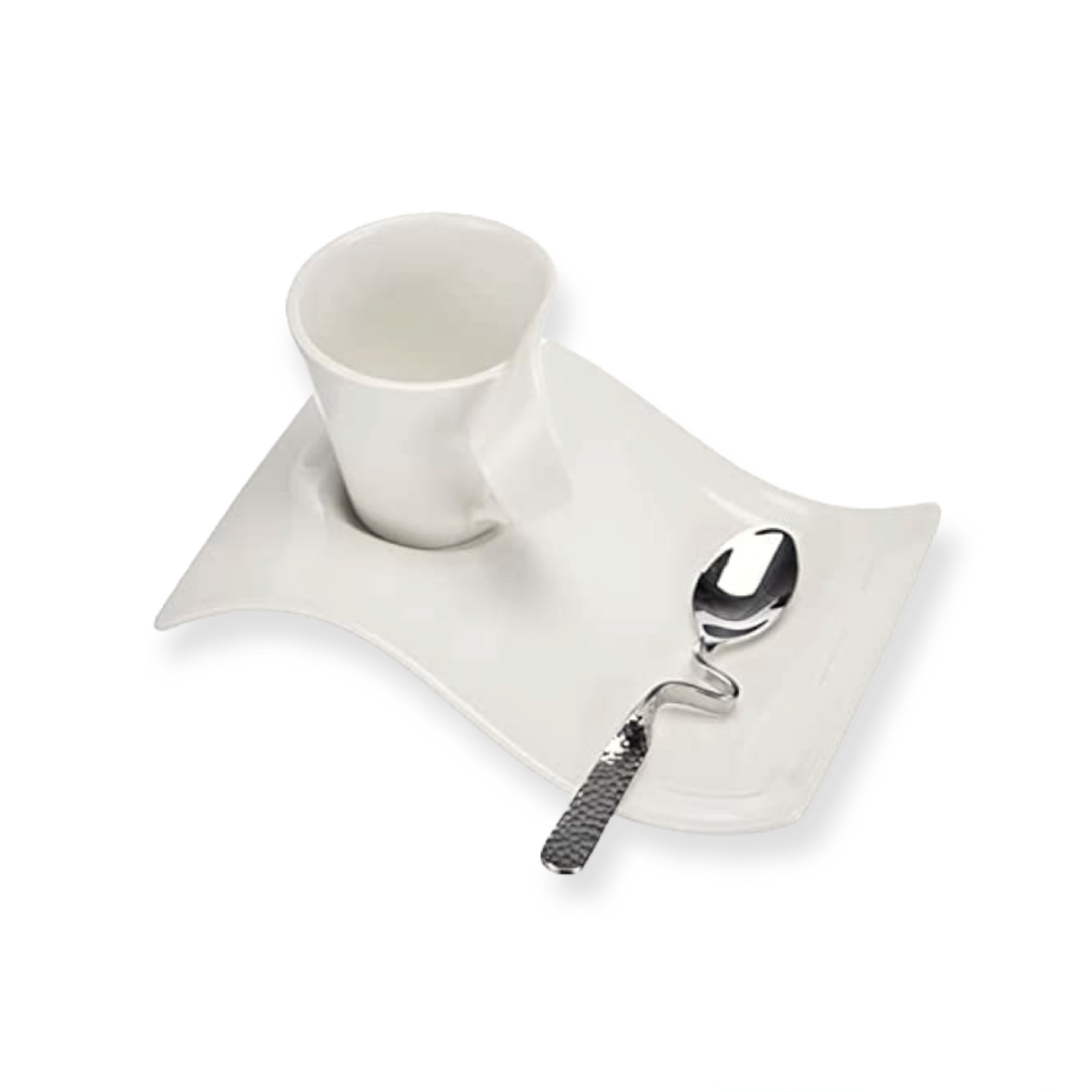 Wavy Cup & Saucer Set 190ml with Spoon