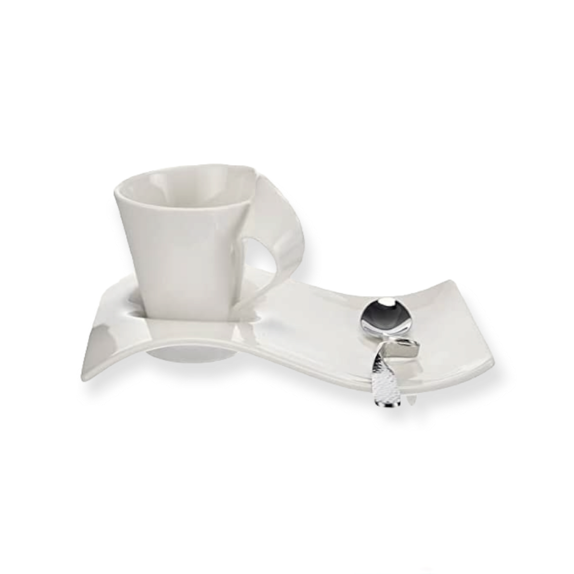 Wavy Cup & Saucer Set 190ml with Spoon