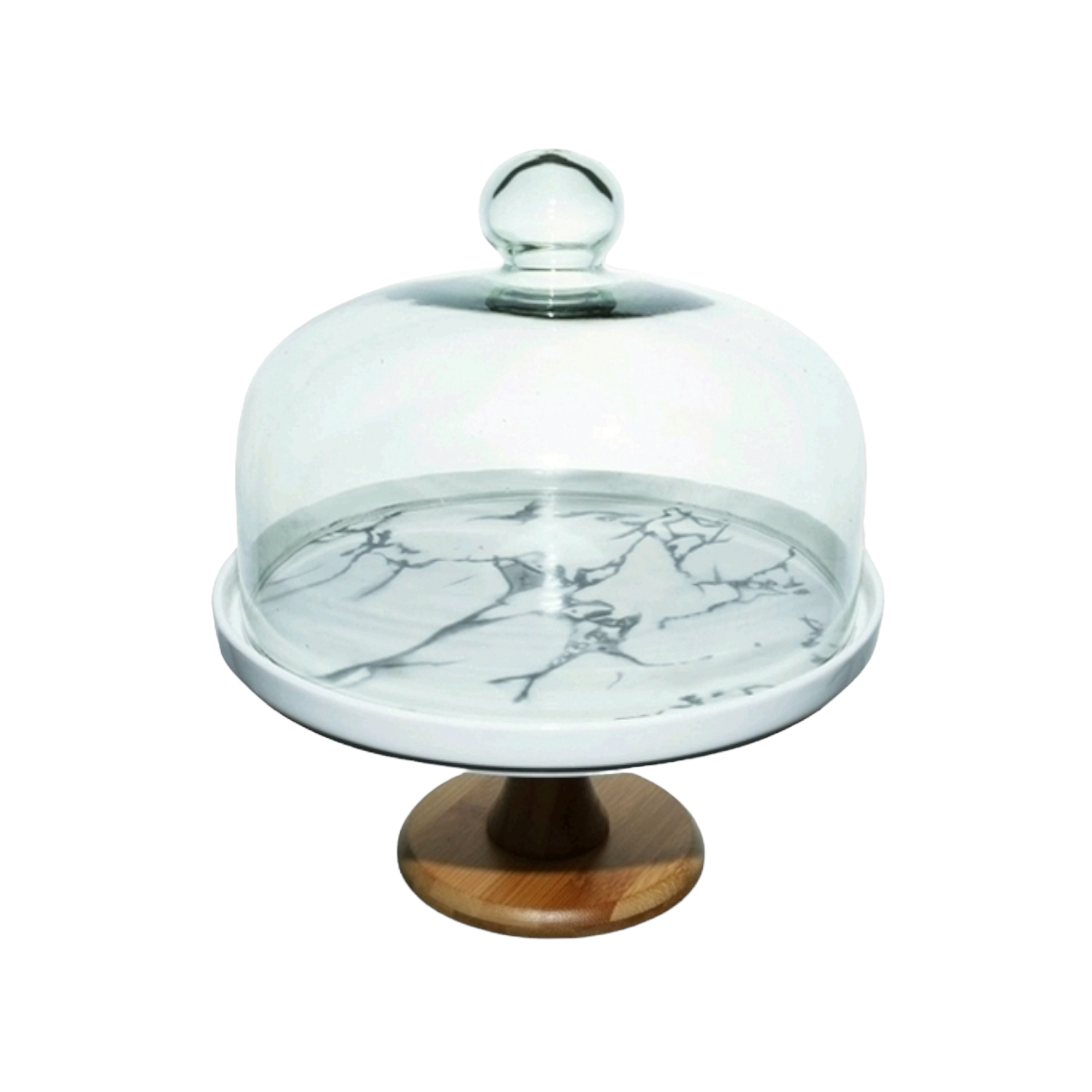 Patisserie Cake Dome Server 29cm Marble Base Acacia Wooden Footed Stand 34555
