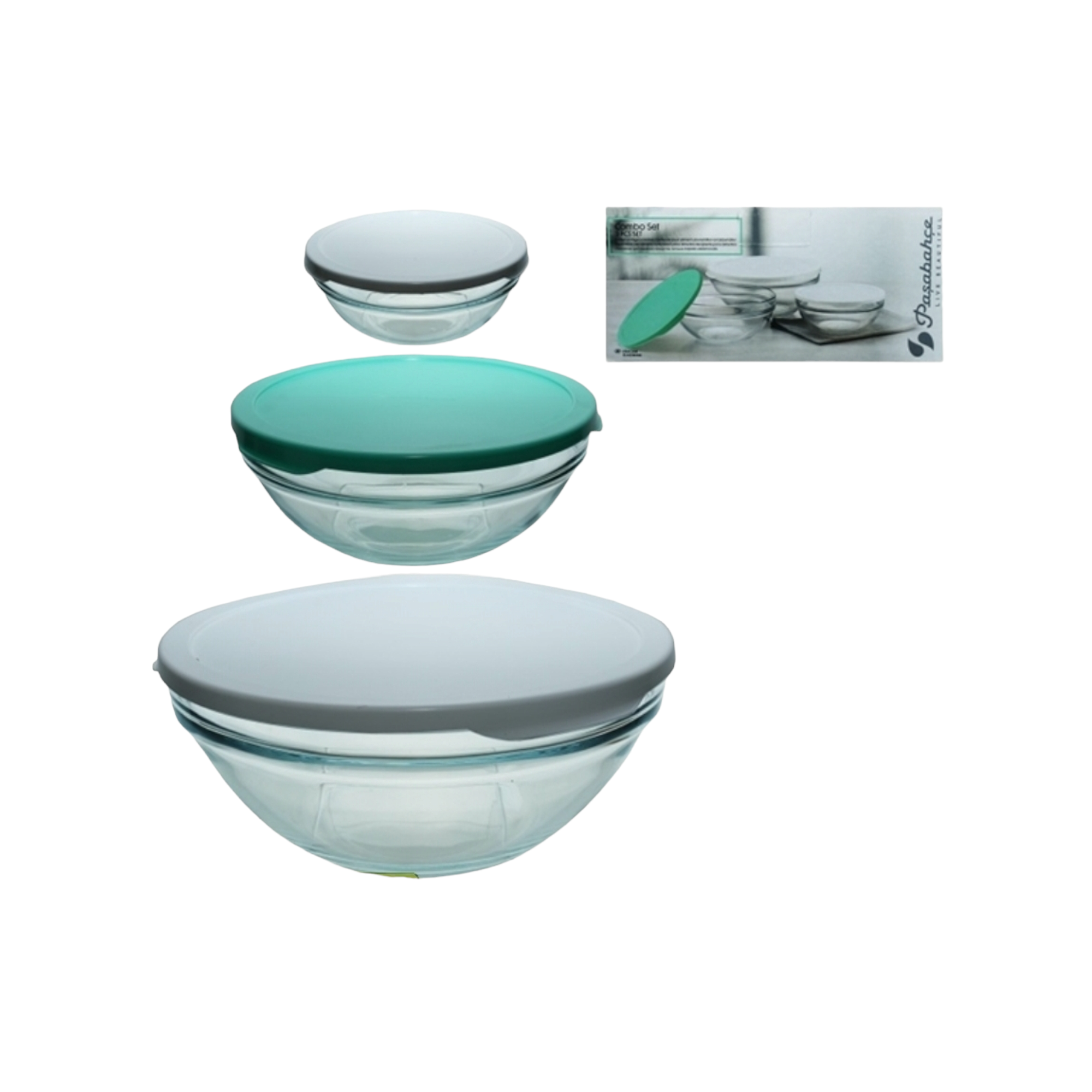 Pasabahce 3pc Glass Bowl Set with Lid 17.5cm 24044