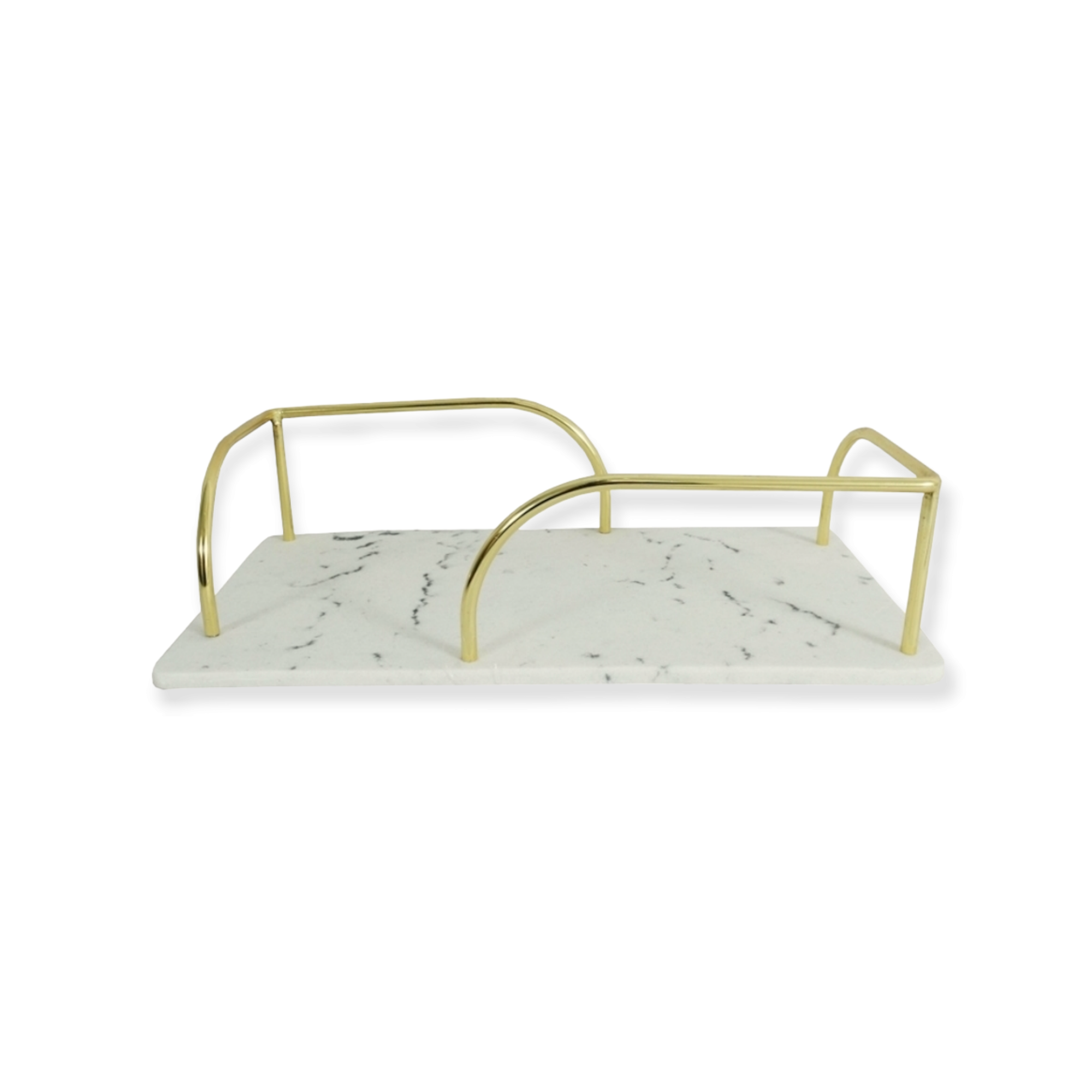 Resin Serving Tray White Gold Plate Handle Rectangle 10725