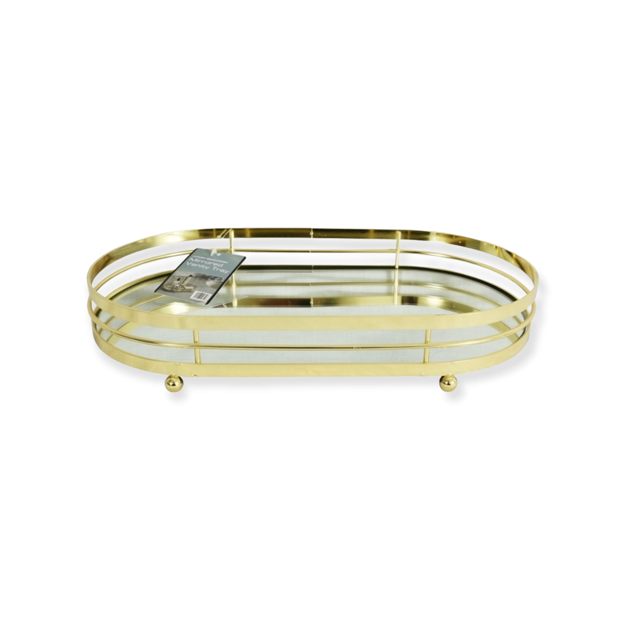 Mirror Tray 1-Tier Gold Plate with Handle Round 10722