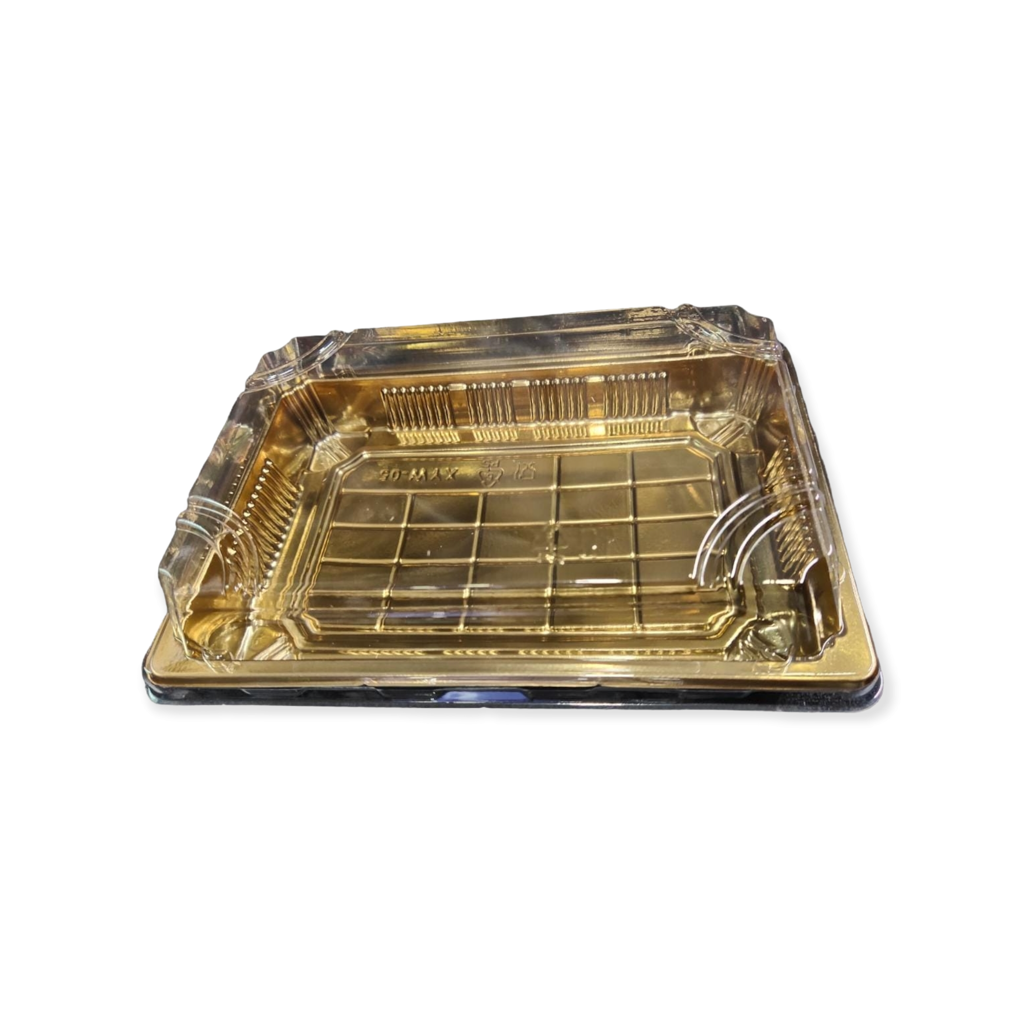 Disposable Biscuit Tray Box Gold with PVC Lid 11x16cm Serving To Go Plastic Container