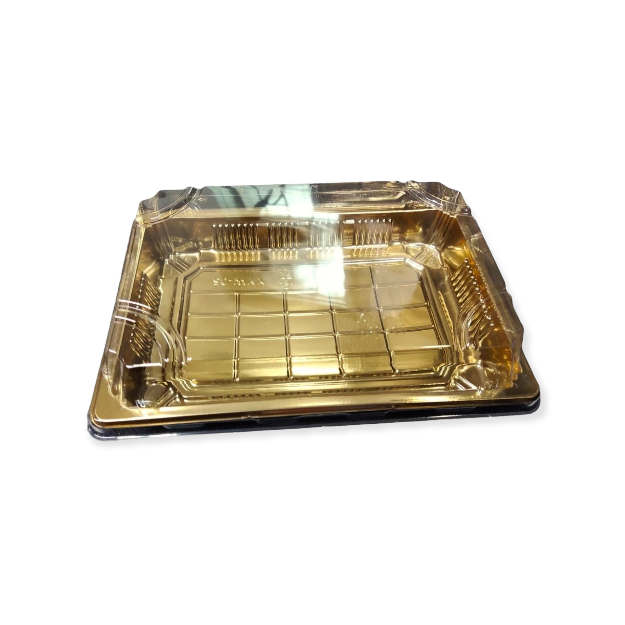 Disposable Biscuit Tray Box Gold with PVC Lid 11x16cm Serving To Go Plastic Container