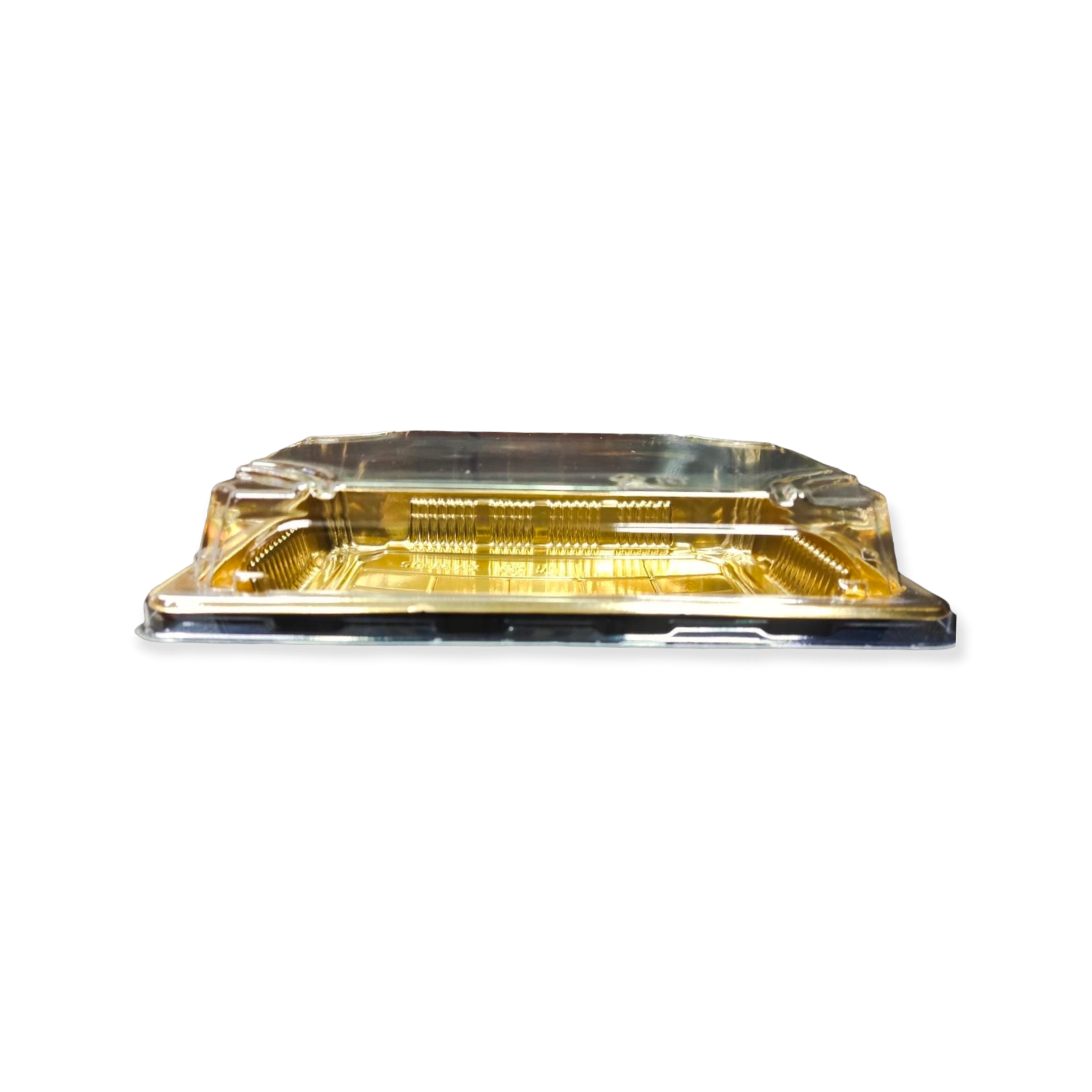 Disposable Biscuit Tray Box Gold with PVC Lid 11x16cm Serving To Go Plastic Container