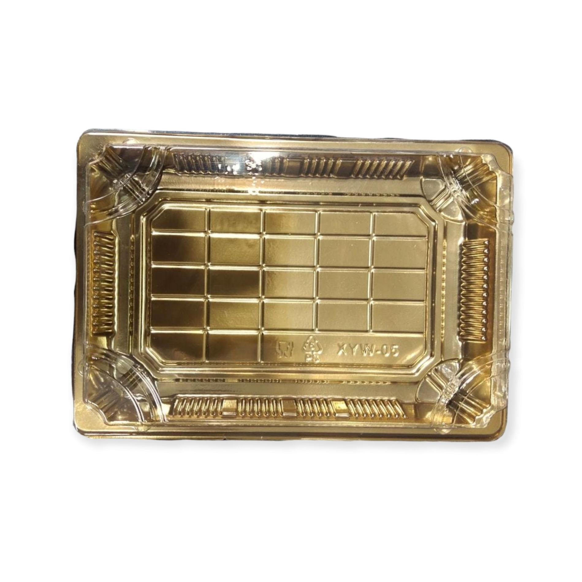 Disposable Biscuit Tray Box Gold with PVC Lid 11x16cm Serving To Go Plastic Container