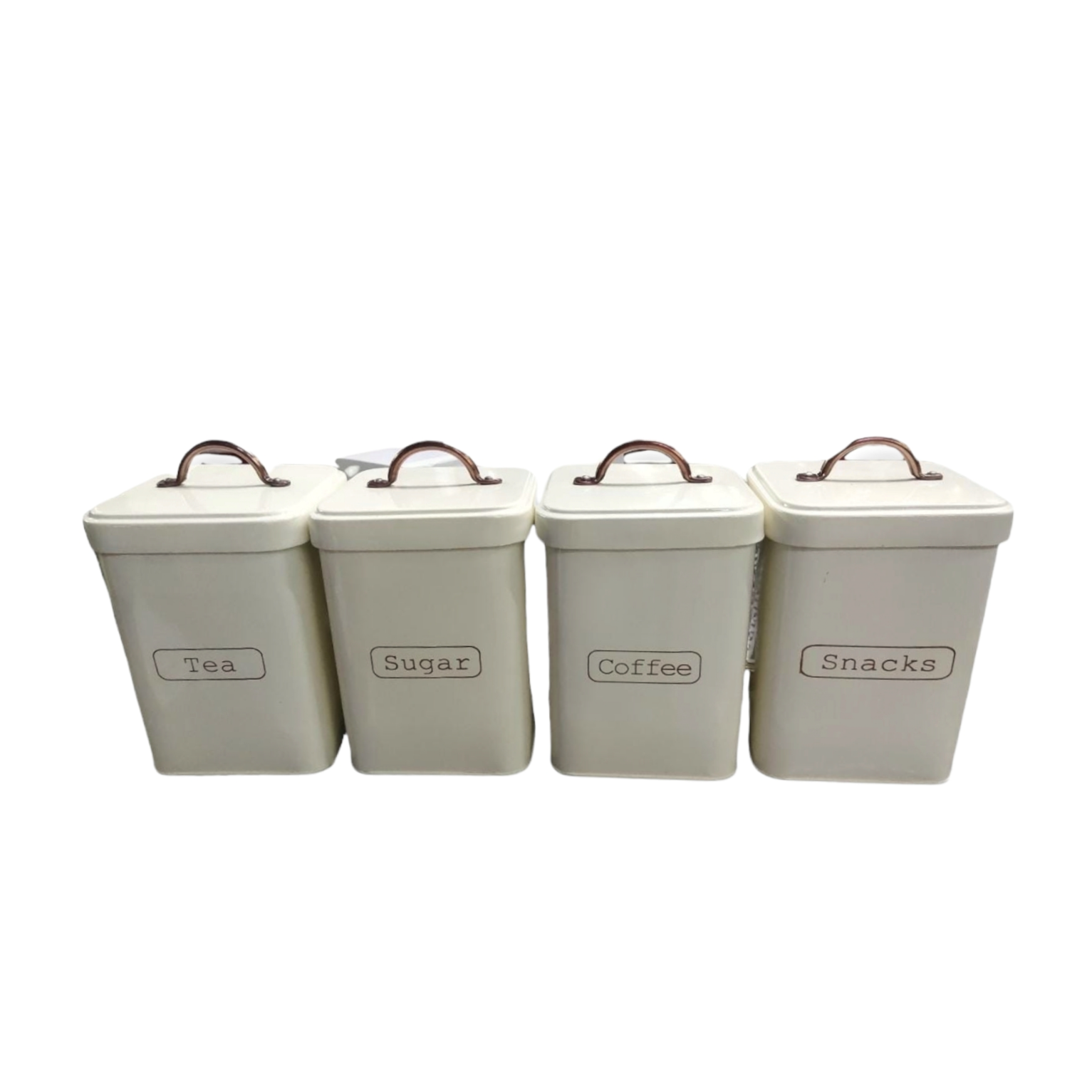 Vintage Tin Canister Square Snack Cream with Bronze Handle 11x11x16.5cm