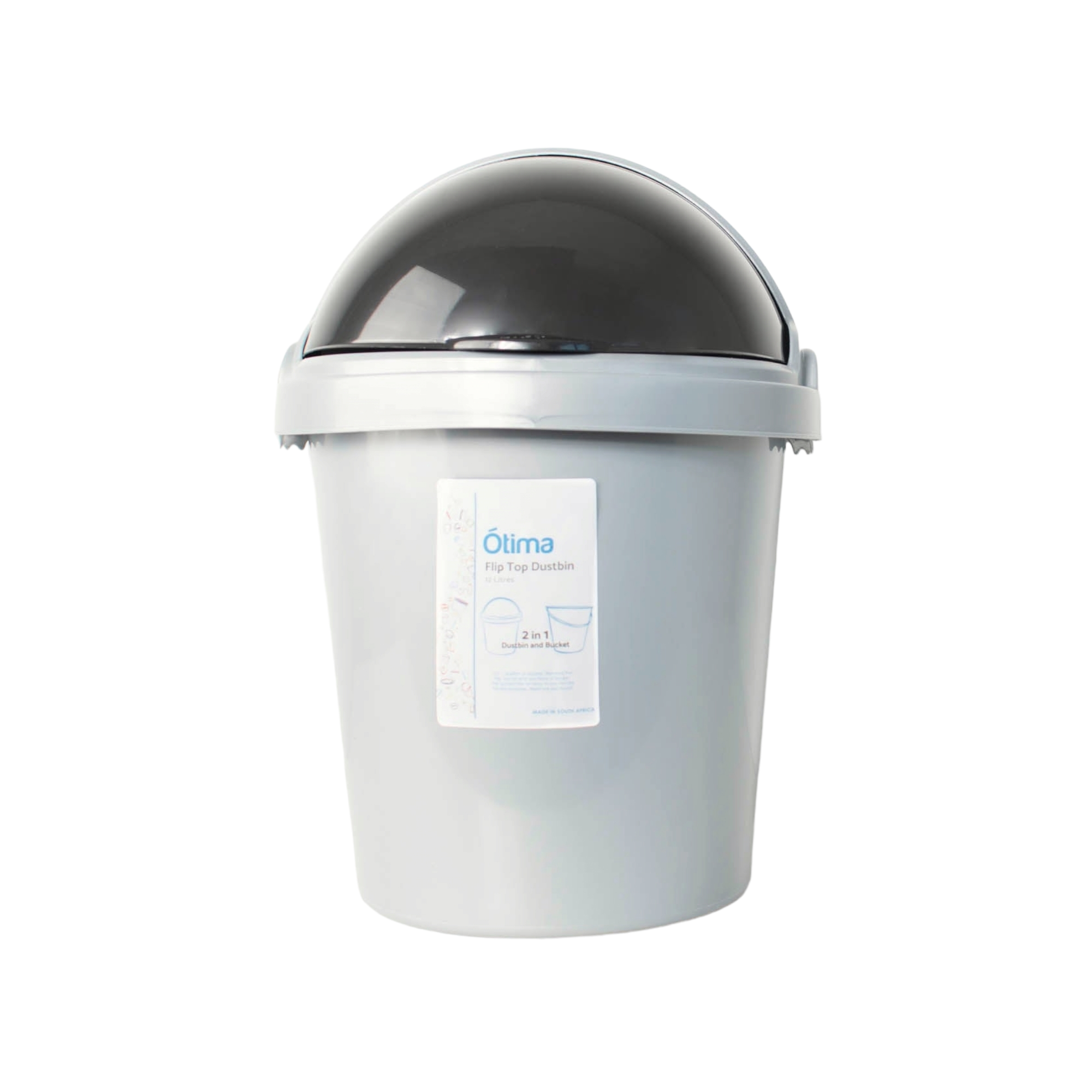 Otima 12L Office Waste Bin Silver with Helmet Flip Top Dome Lid