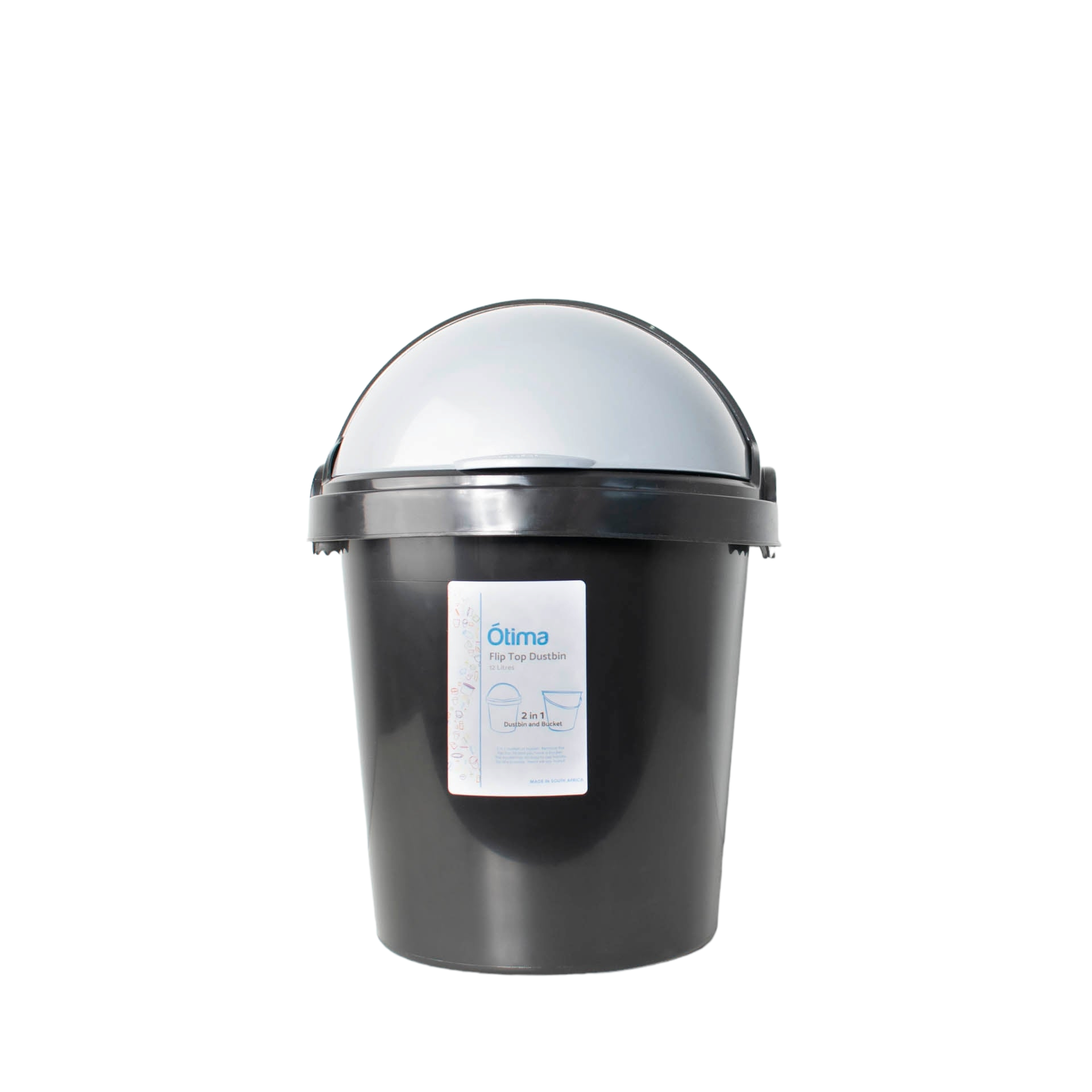 Otima Waste Dome Dustbin 12L Black with Dome Flip Lid