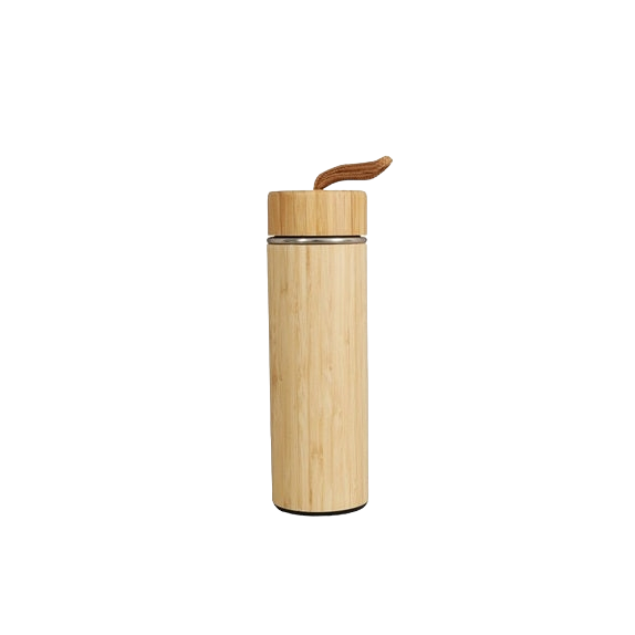 Retro Travel Thermos Flask Stainless Steel Bamboo Finish 500ml 31013