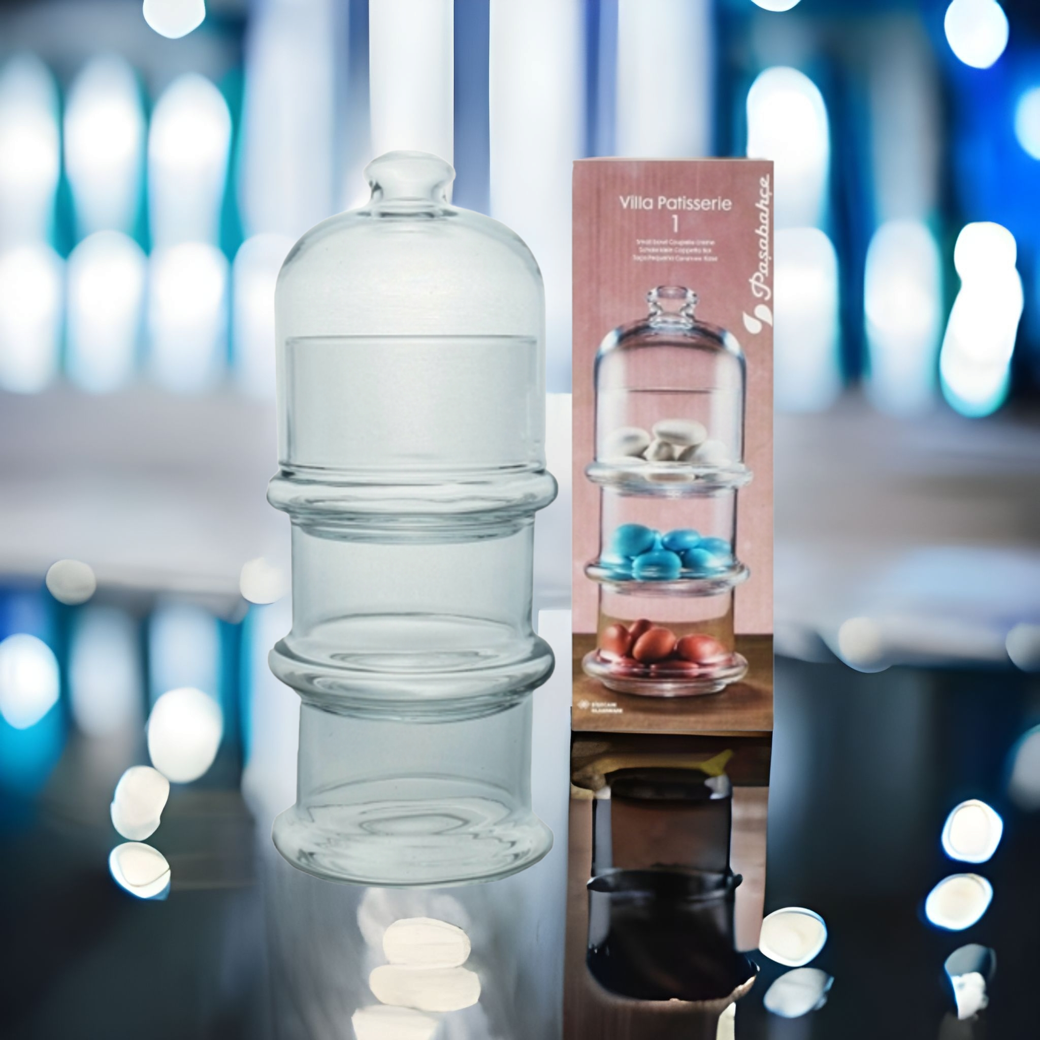 Pasabahce Villa Patiserrie Bowl 3-Tier Glass Dome Jar 22.9x9cm 24010