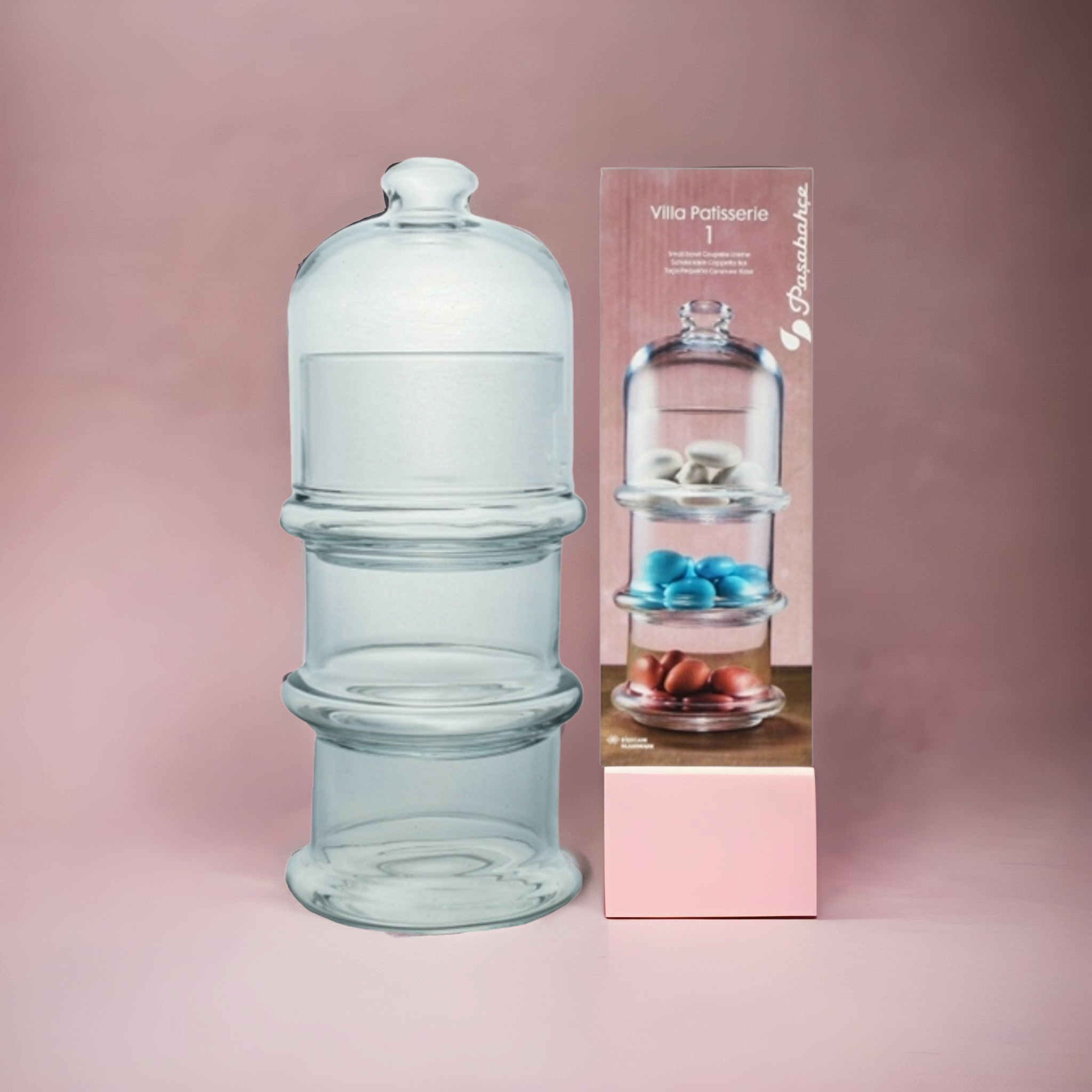 Pasabahce Villa Patiserrie Bowl 3-Tier Glass Dome Jar 22.9x9cm 24010
