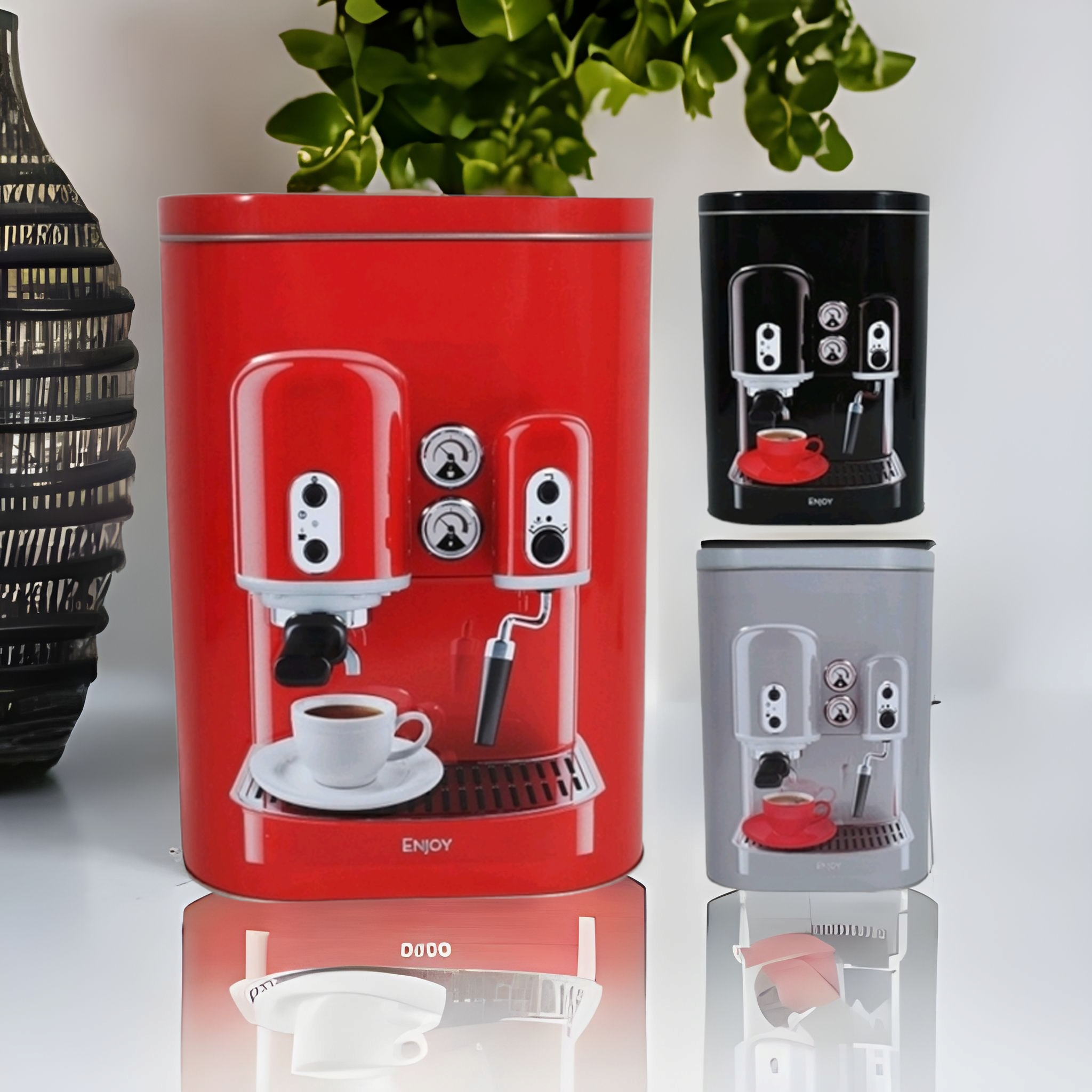 Retro Coffee Machine Tin Canister Food Storage Container Kitchen Jar Holder 13151