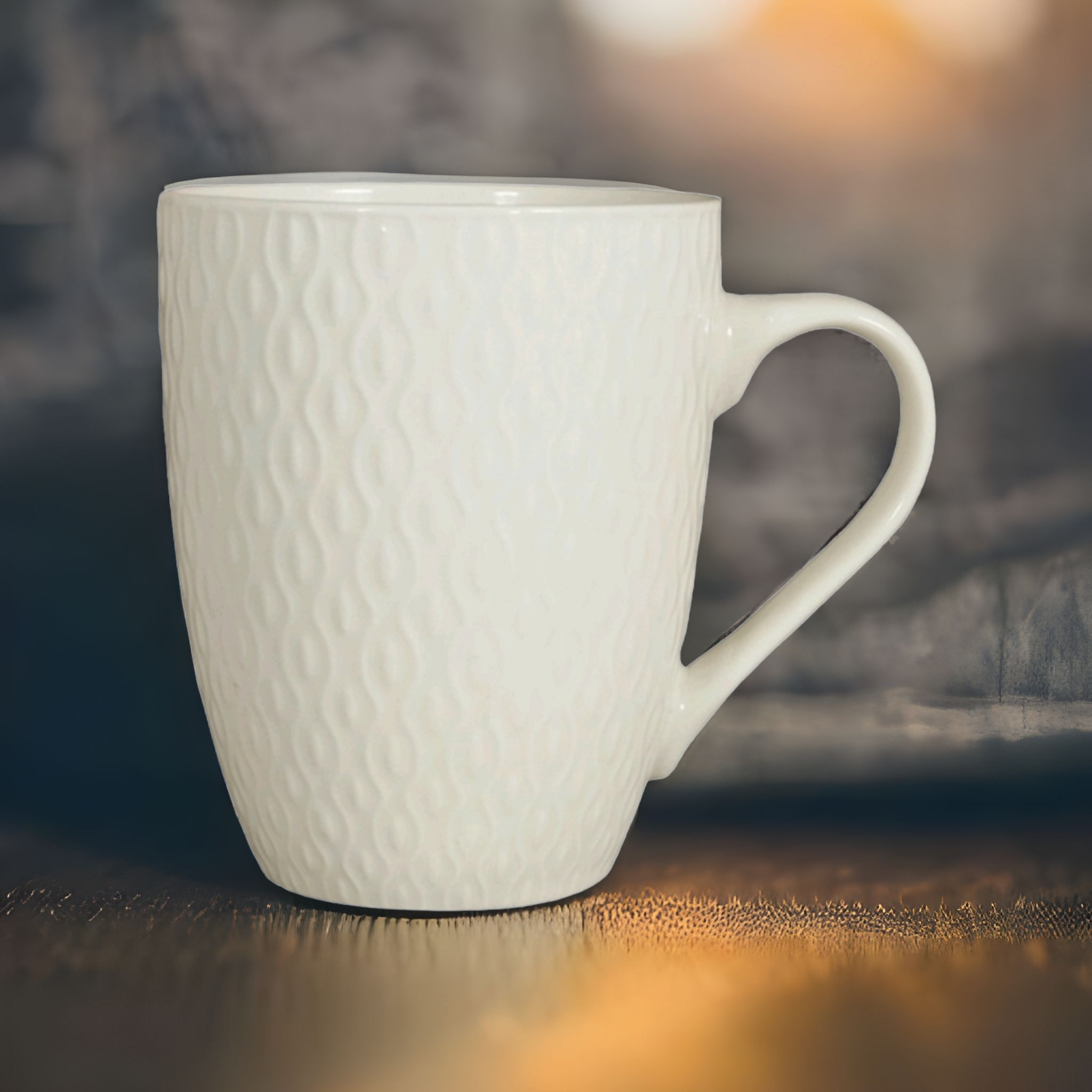 Ceramic Coffee Mug Embossed White 385ml 34528