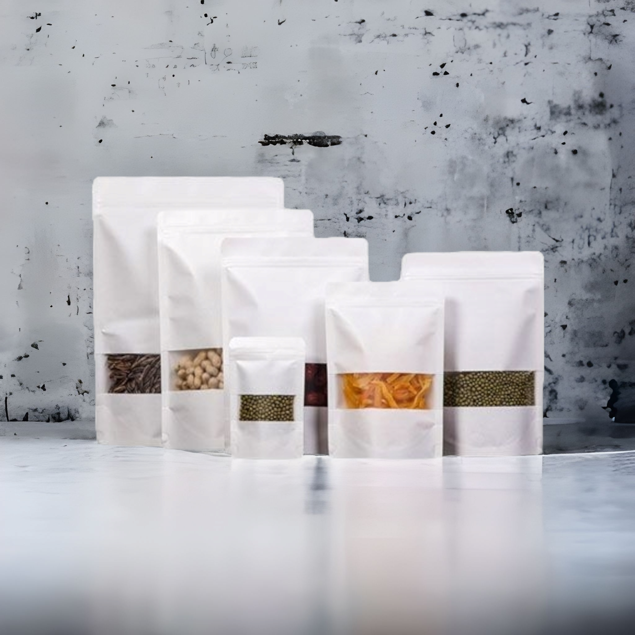 Kraft Pouch Bag Zip Lock Resealable Stand-up with Window White 280mic 12pack