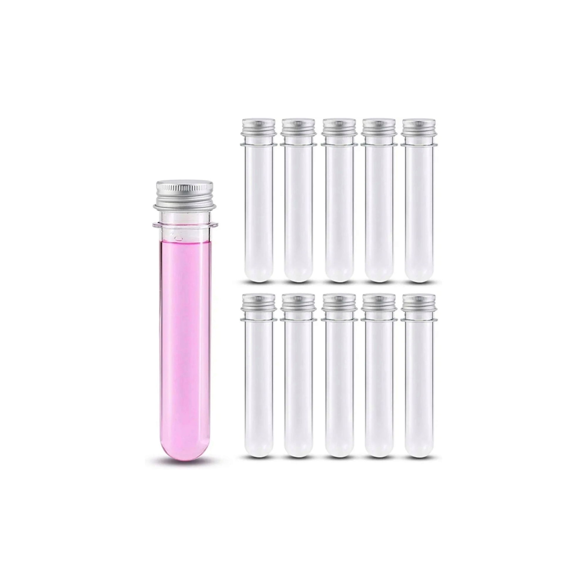 Plastic PET Test Tube - Vials Container Bottle Tube Shape with Silver Lid