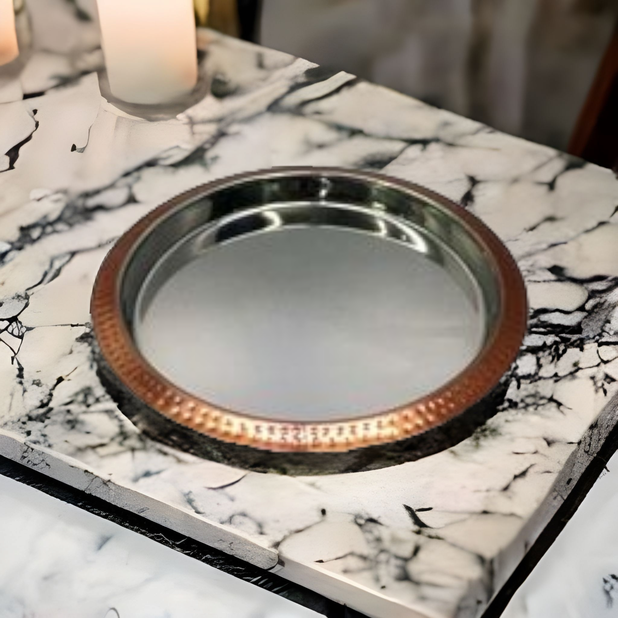 Serving Tray 36cm Copper Finish Hammered Edge - Lacquered Stainless Steel