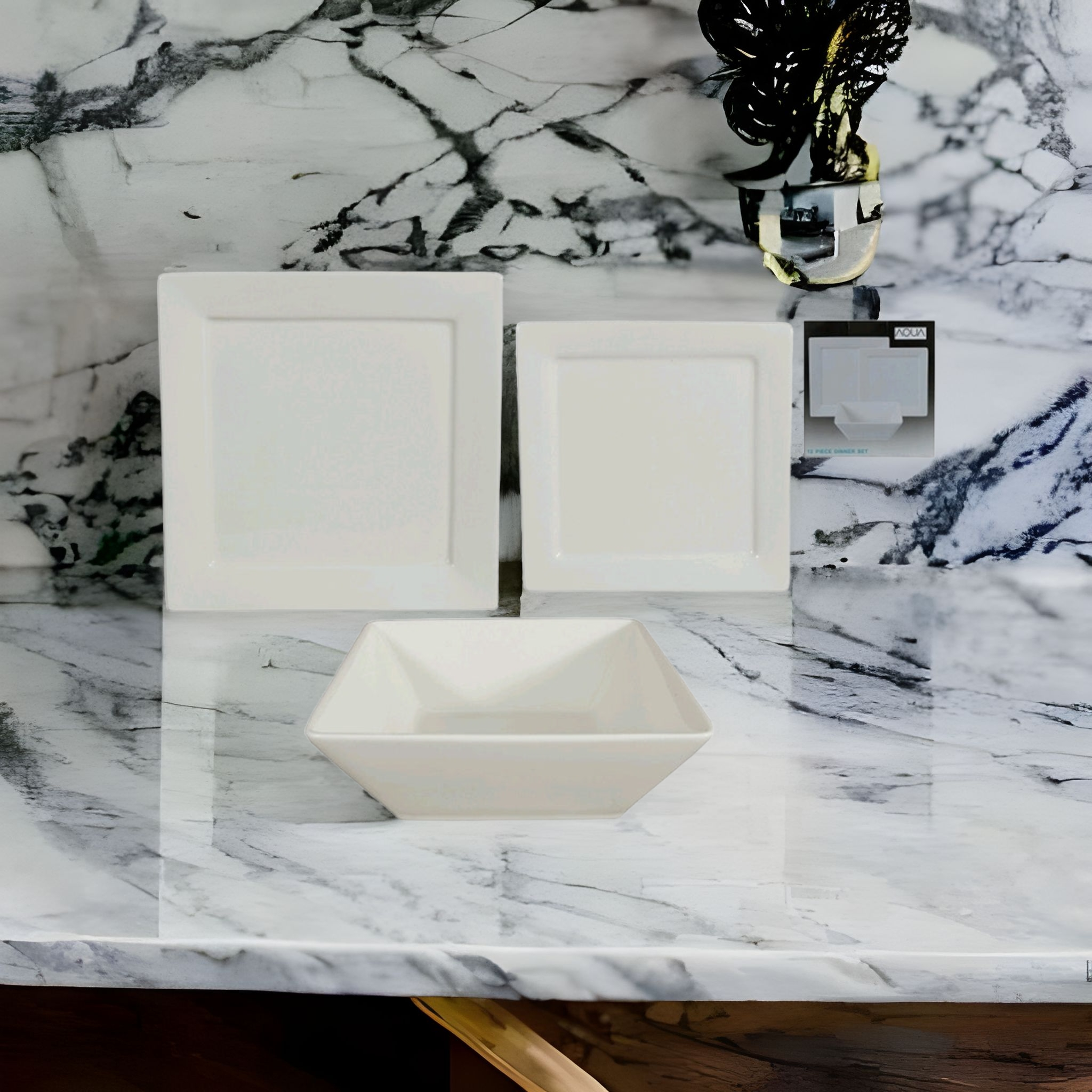 Ceramic Dinner Set White Square Edge 12Pcs 34063