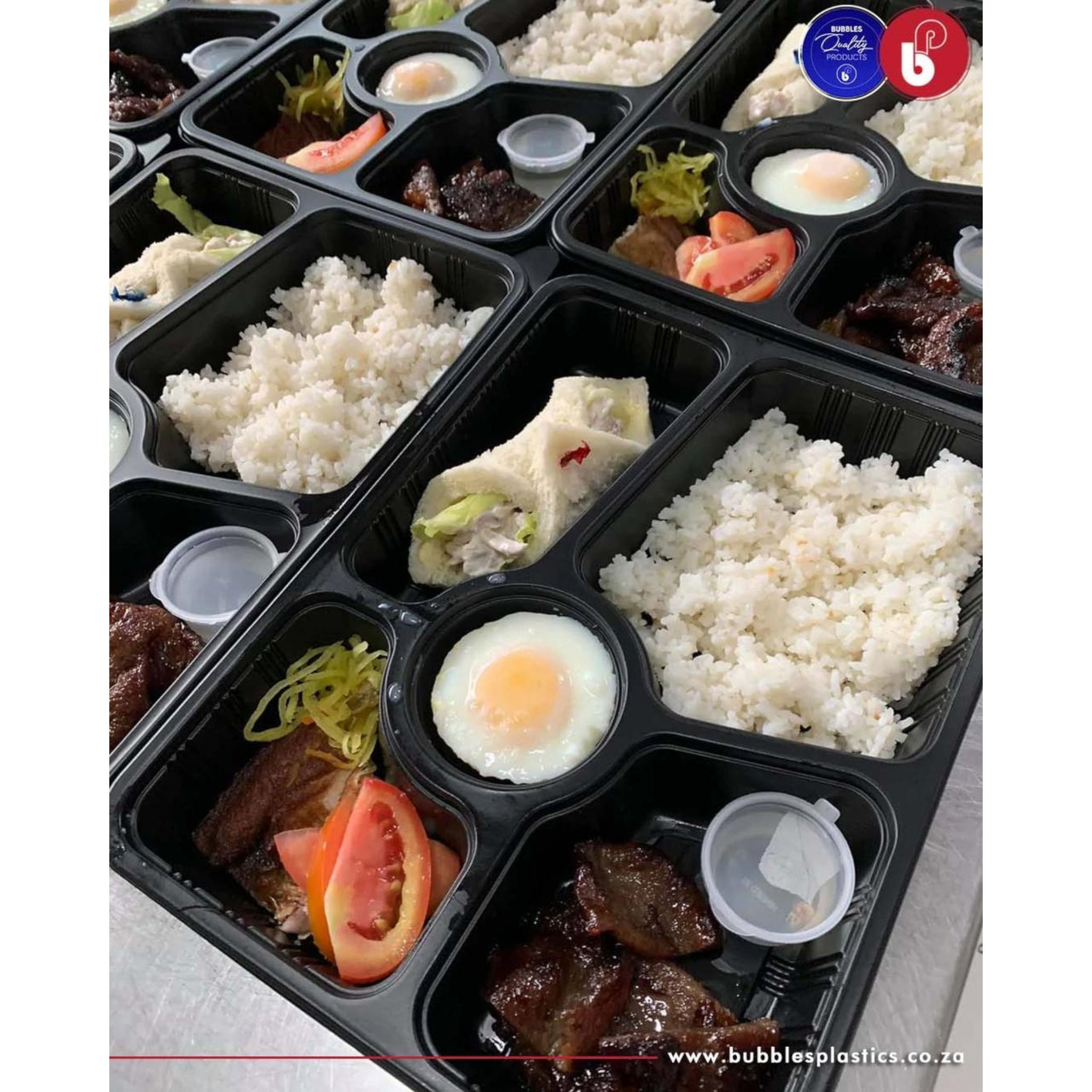 Takeaway Lunch Box 6-Division with Clear PVC Lid 26x22x5cm