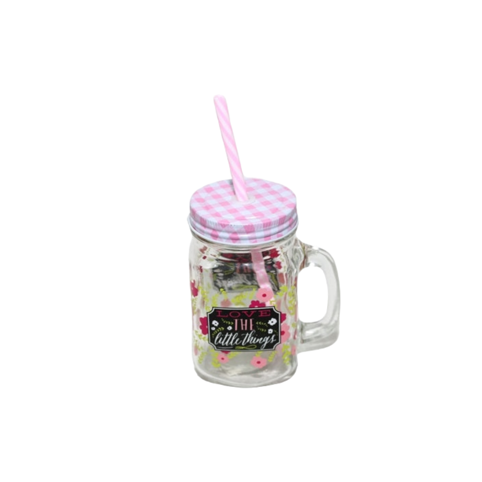 Glass Mason Jar with Straw - Love The Little Things Patterned 26666