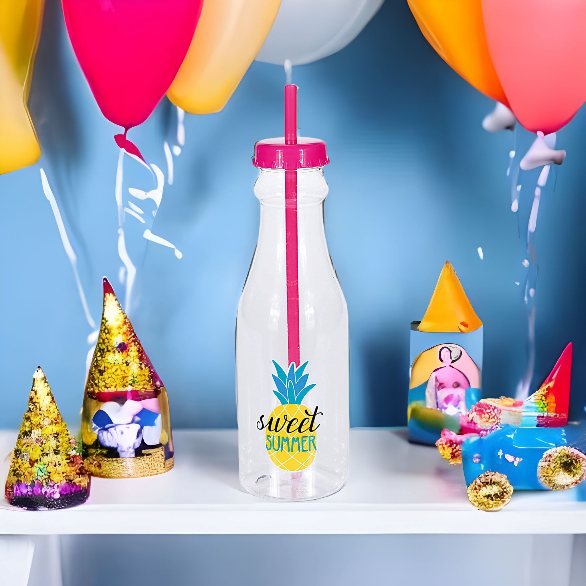 Plastic Smoothie Bottle with Lid & Straw 650ml