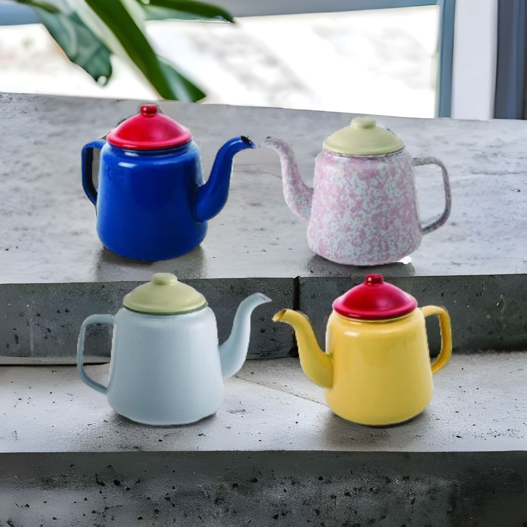 Enamel Teapot 14cm Kettle with Goose Neck Spout