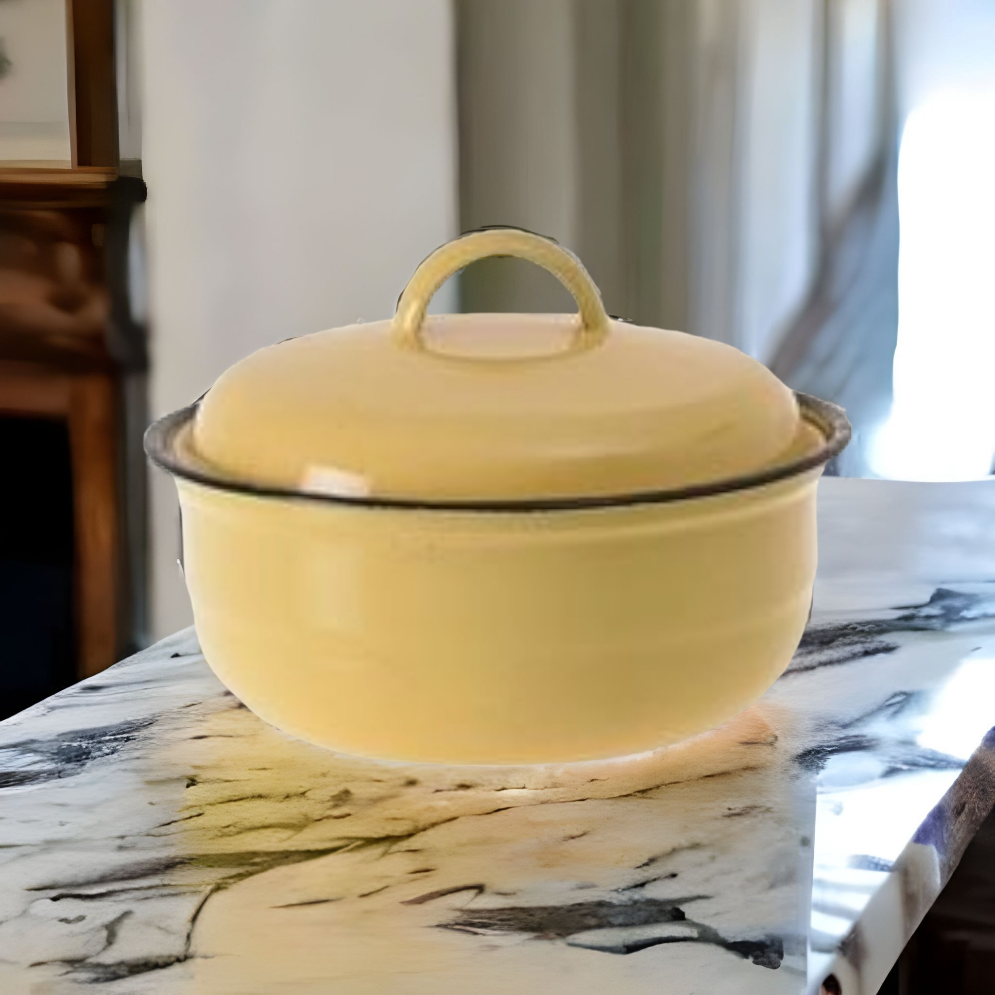 Enamel Food Dish 18cm Plain with Lid