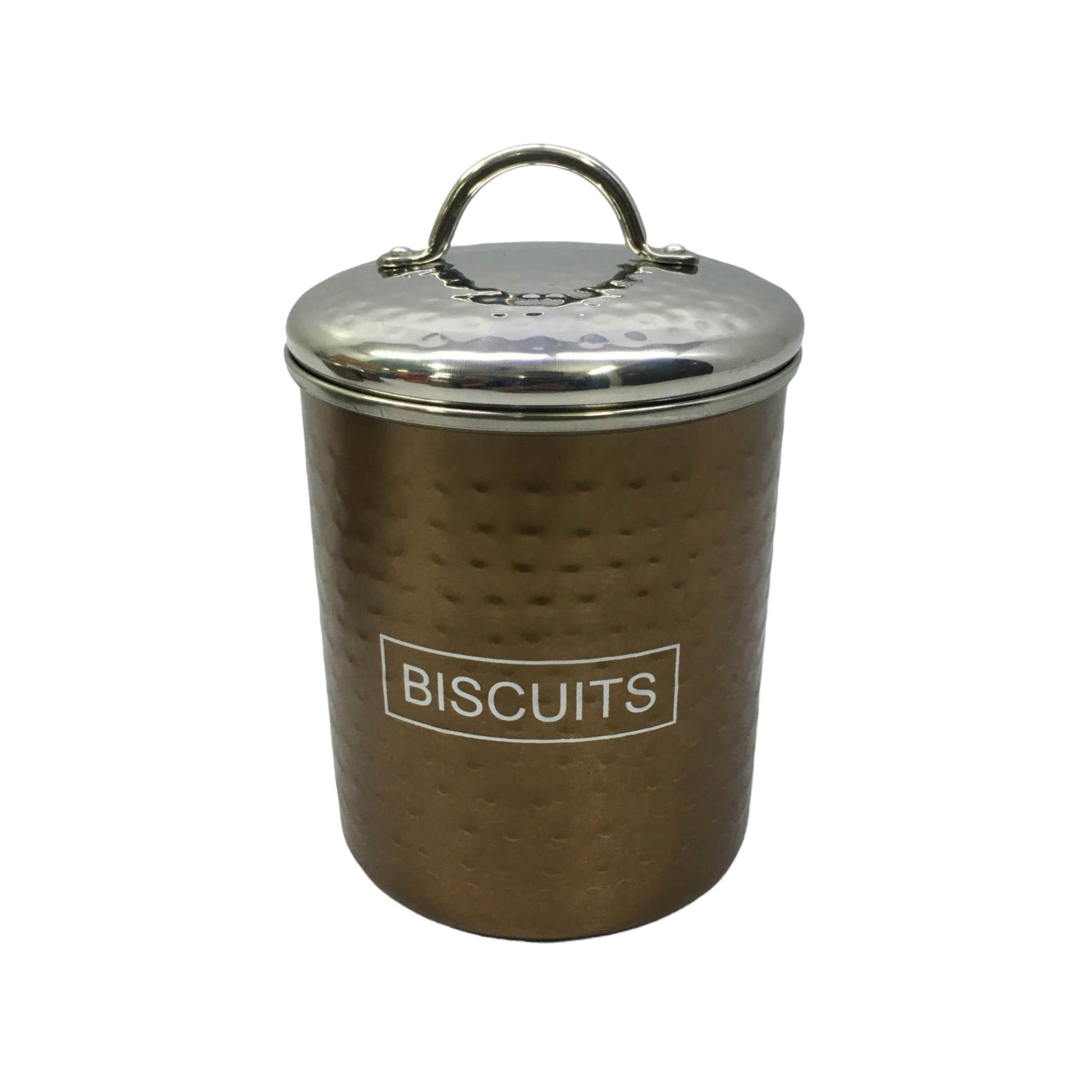 Storage Canister Biscuit Tin Bronze 10x12cm Hammered Finish Stainless Steel