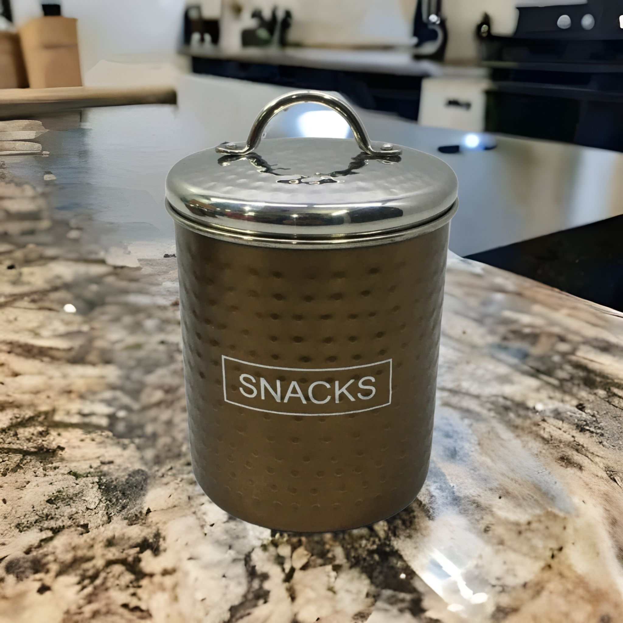Storage Canister Snack Tin 10x12cm Hammered Finish Stainless Steel