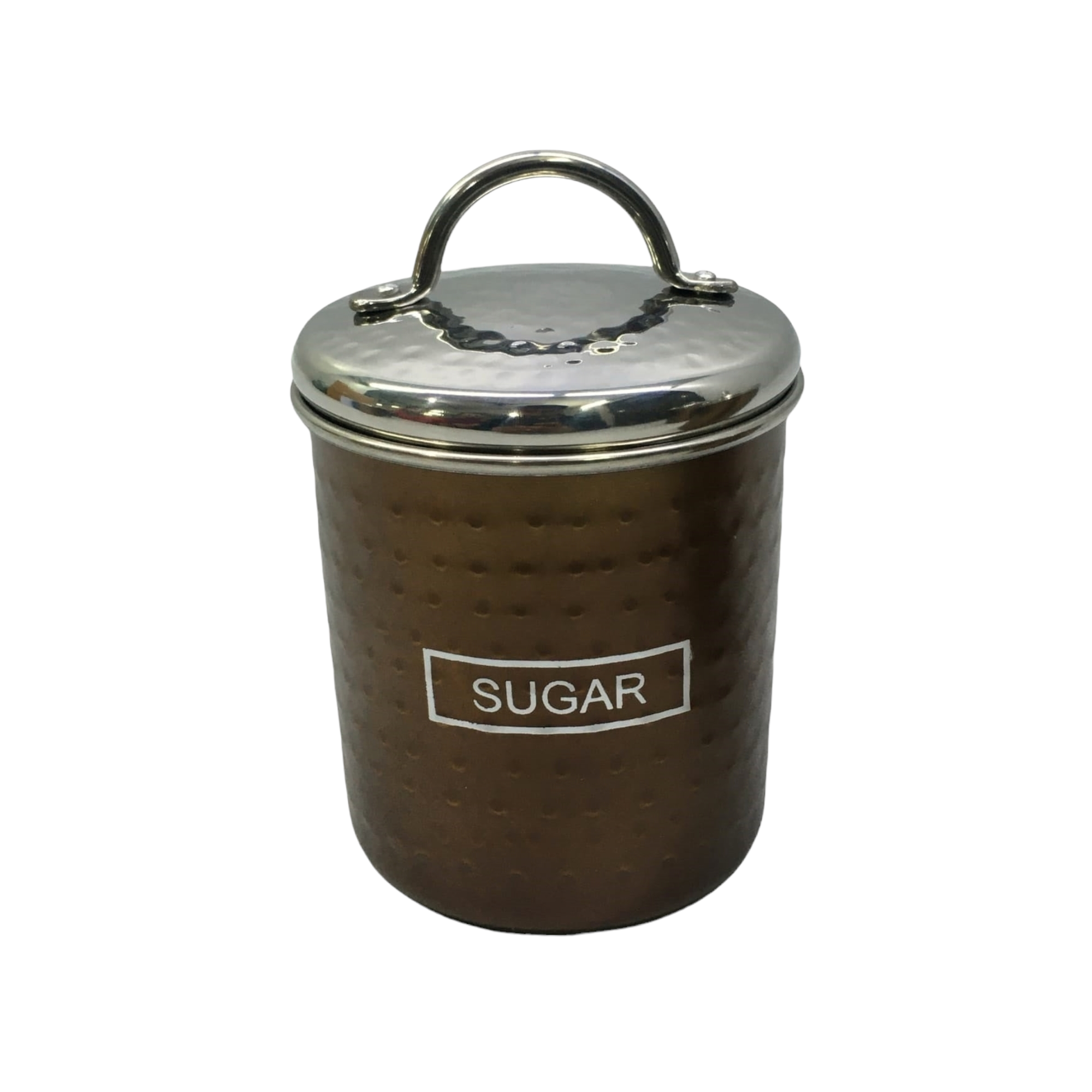 Storage Canister Sugar Tin Bronze 10x12cm Hammered Finish Stainless Steel