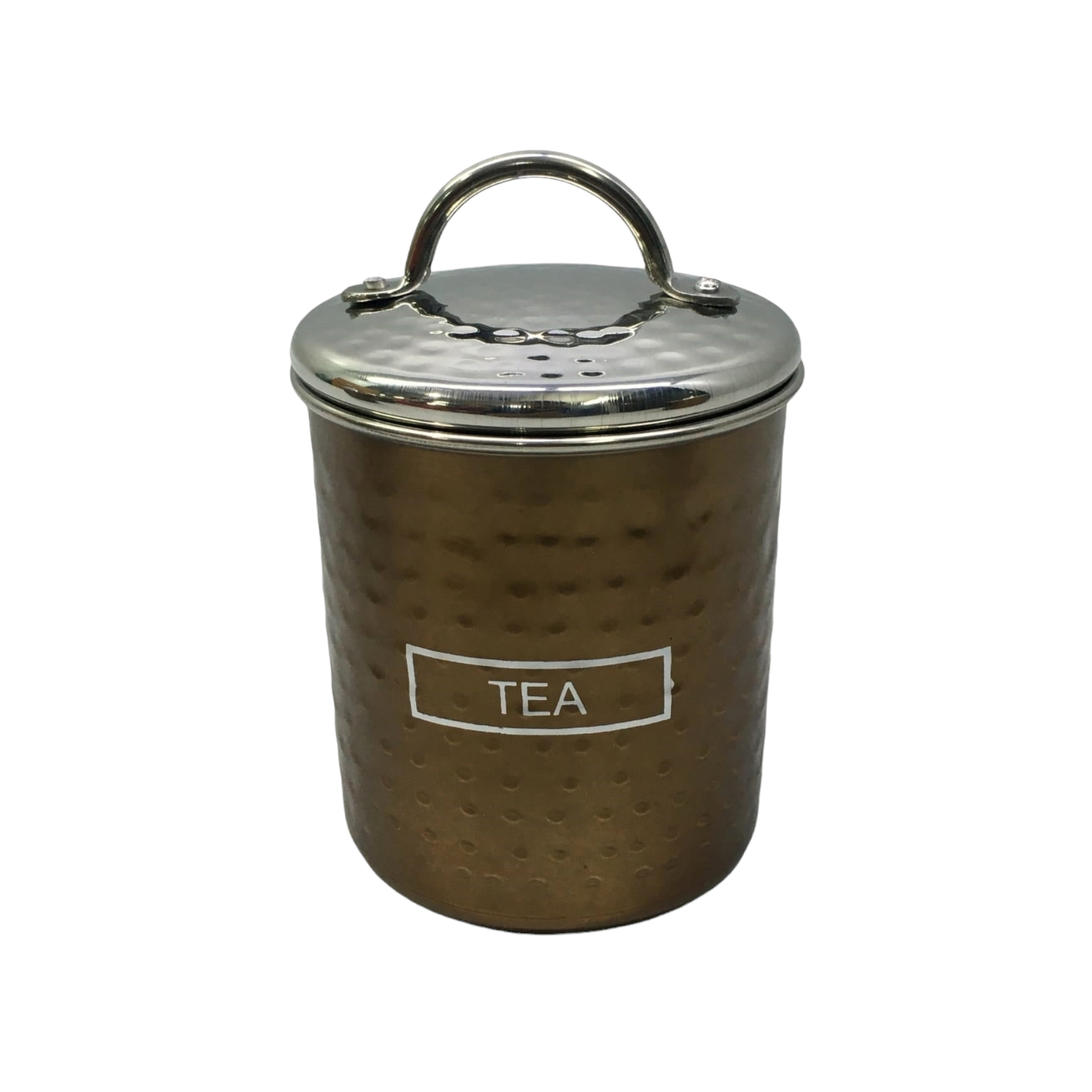 Storage Canister Tea Tin Bronze 10x12cm Hammered Finish Stainless Steel