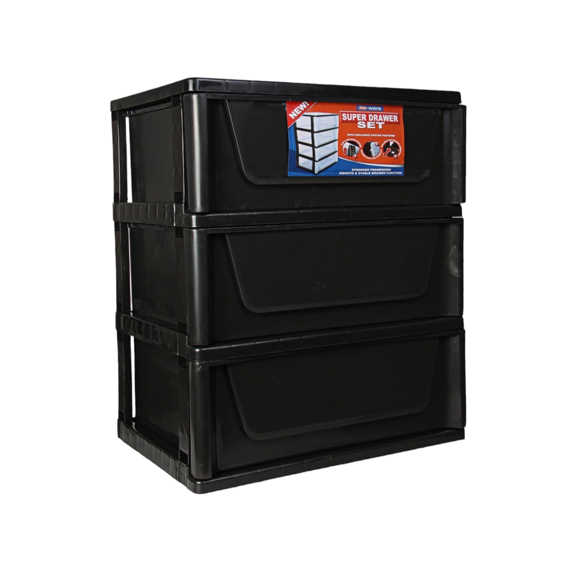 Nu Ware Super Storage Drawer 3-Tier Black MC-DS3BL