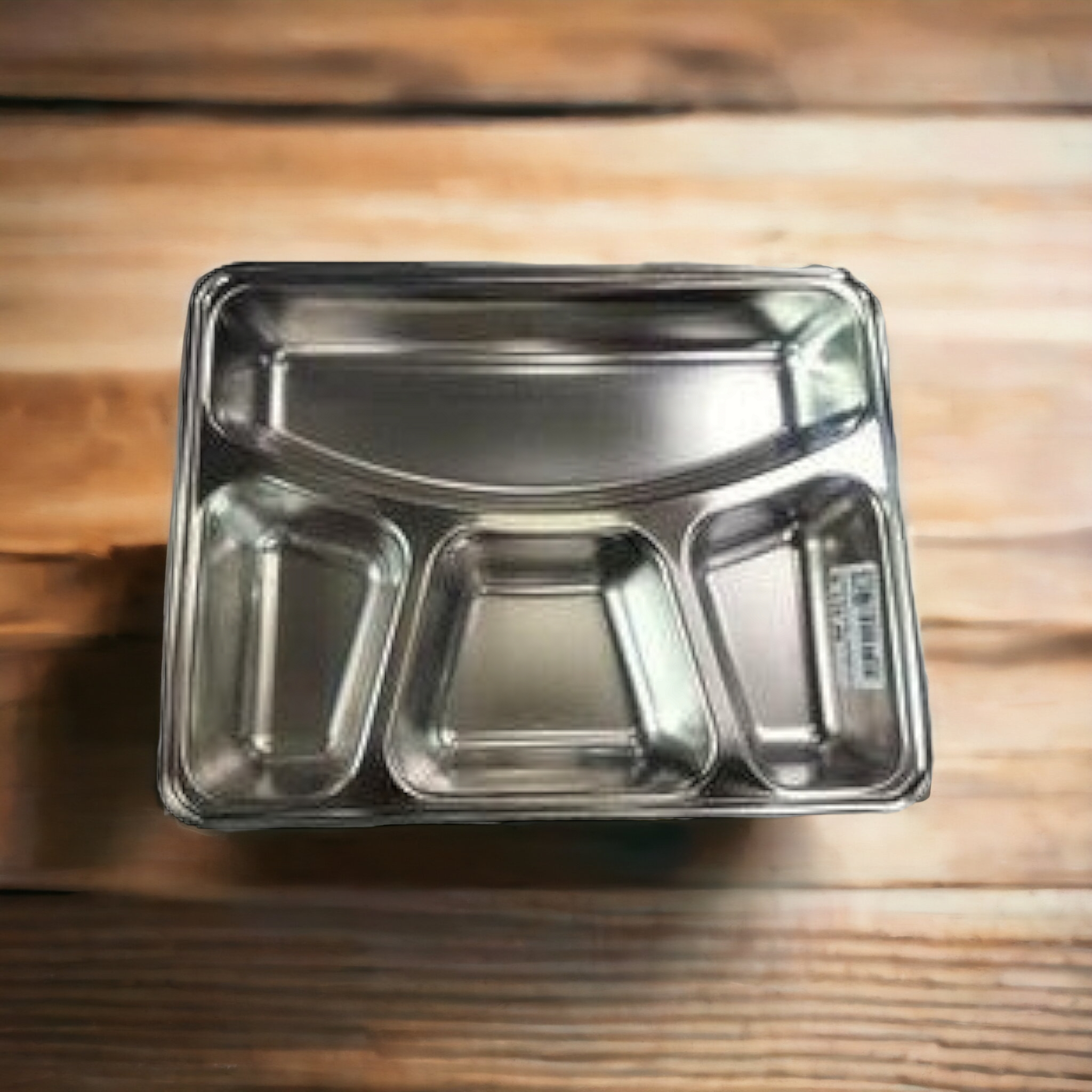 Canteen Lunch Tray Stainless Steel 4-Division Square - Cafeteria Feeding Plate