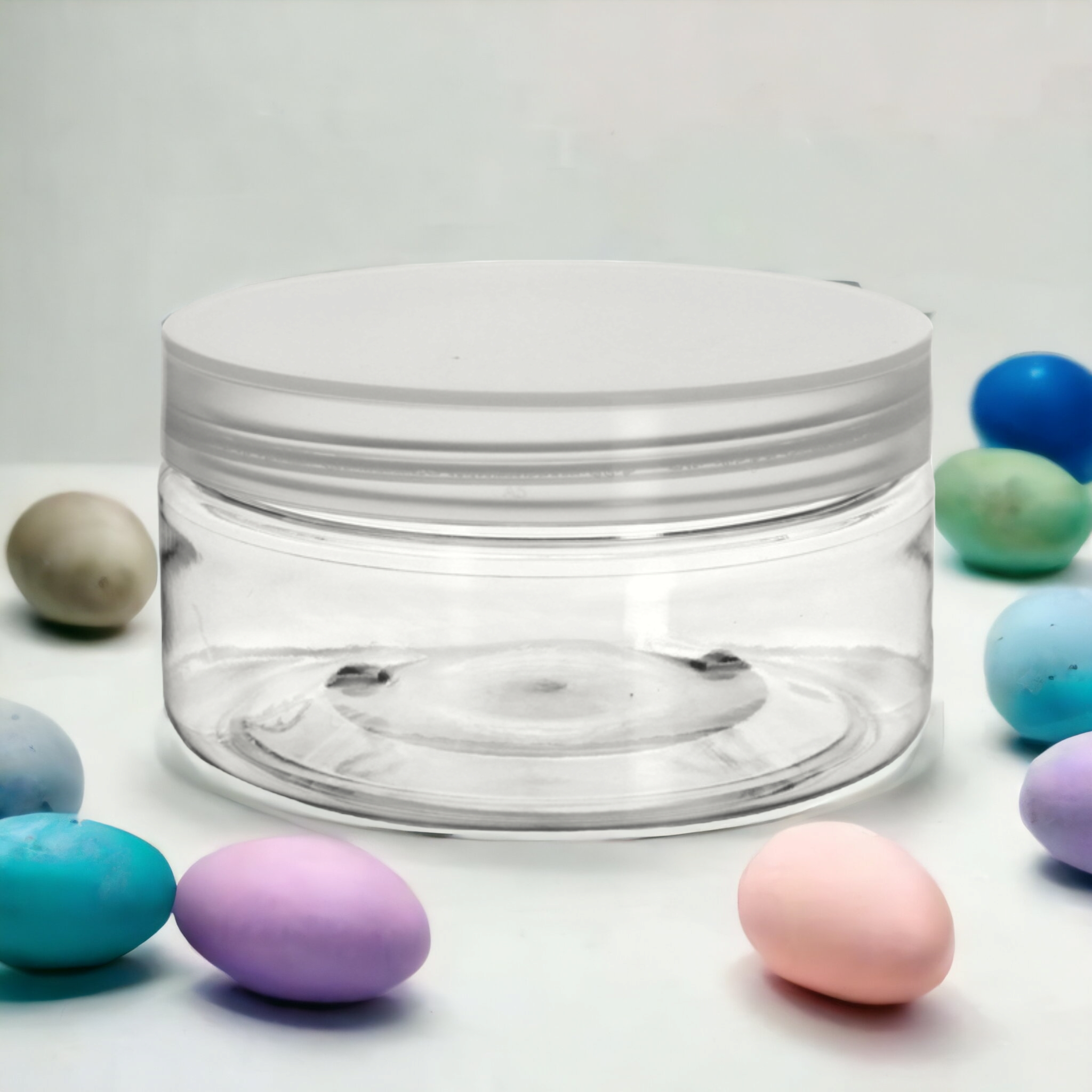 50ml PET Plastic Cosmetic Jar Low Profile with Lid Crystal Clear