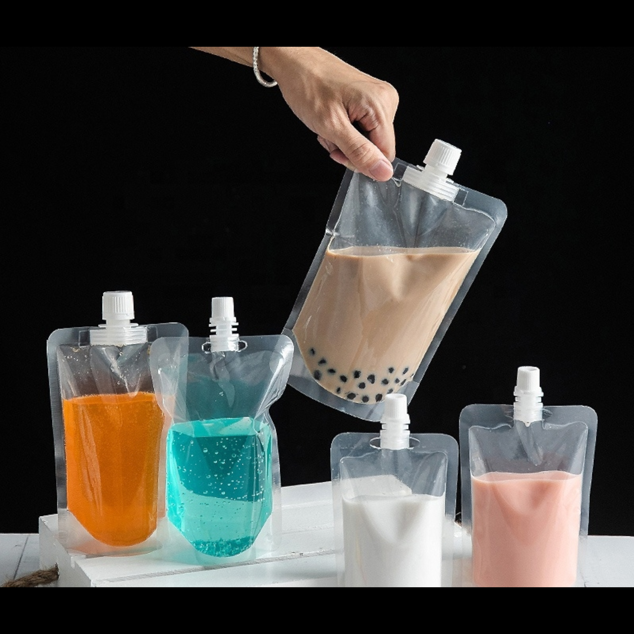 Stand-Up Drinking Pouch Bag Clear with Spout 100mic Resealable Beverage Packaging