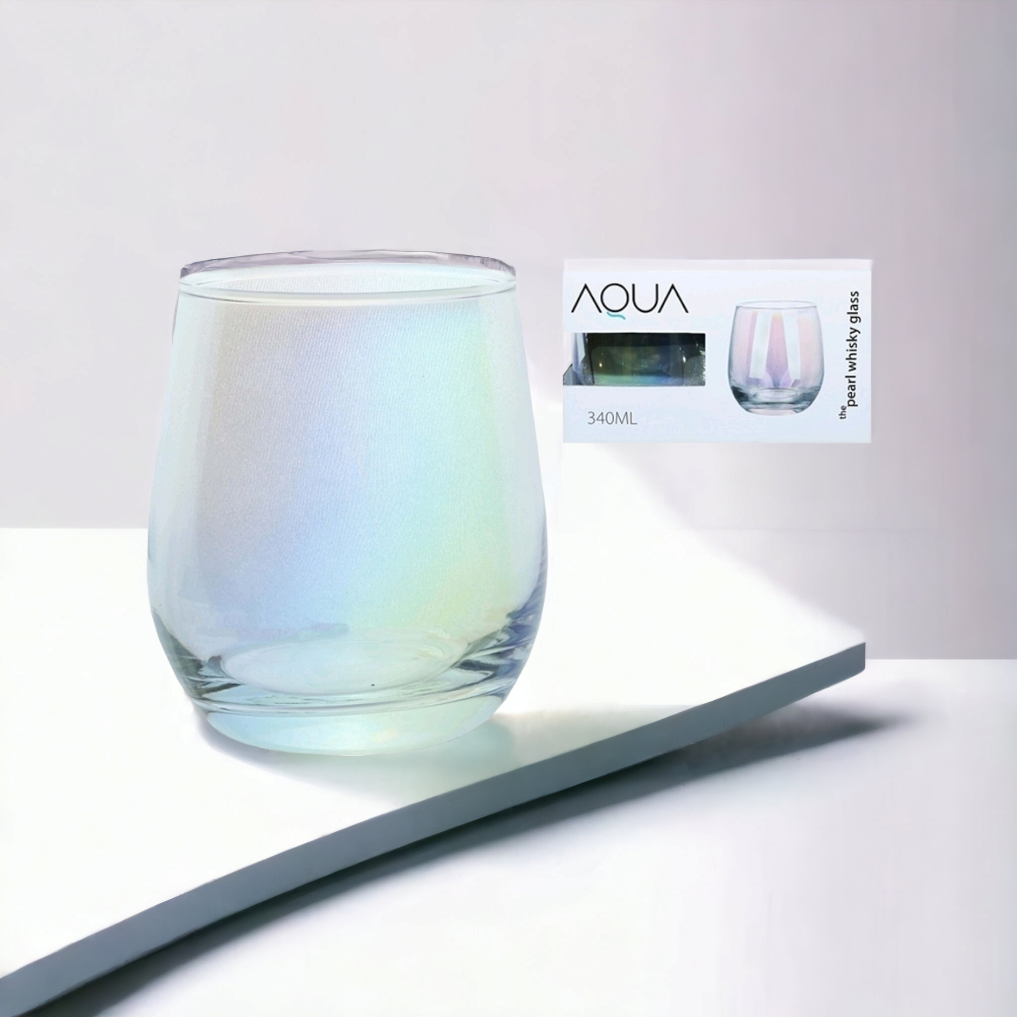 Aqua Pearl Glass Tumbler 340ml Whisky 4pack