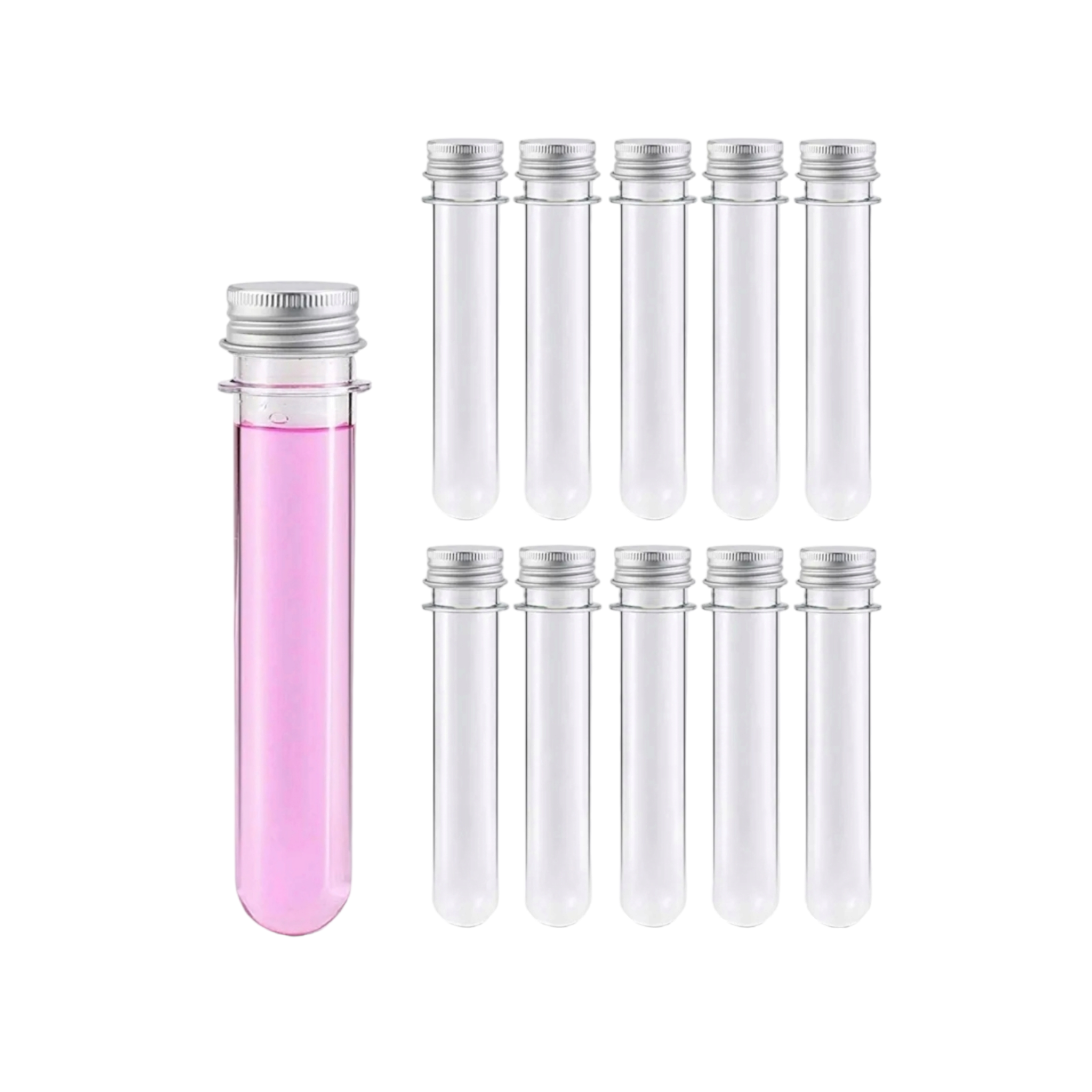 Plastic PET Test Tube - Vials Container Bottle Tube Shape with Silver Lid