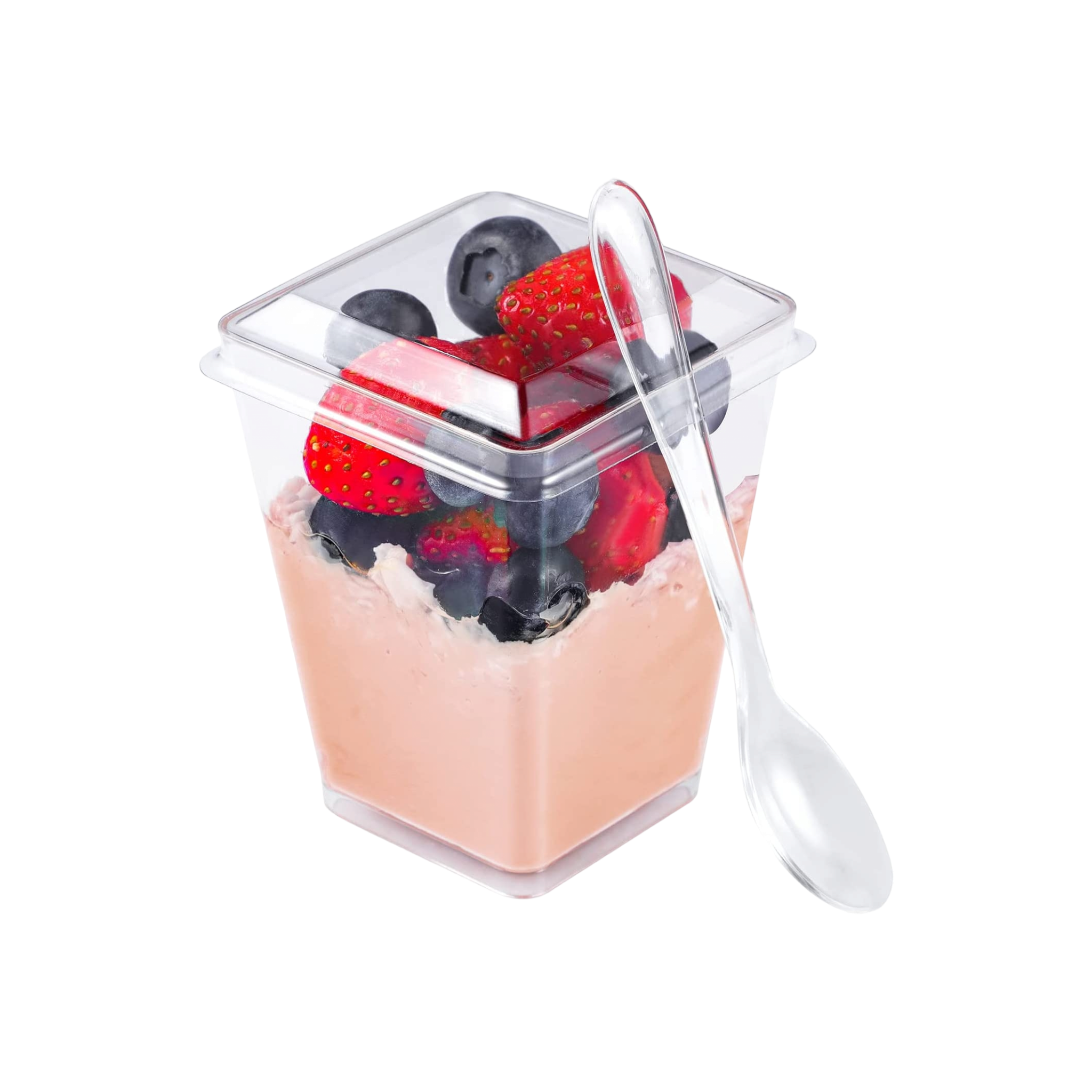 Acrylic Mini Dessert Cup 160ml Square Shape with Lid 20pack